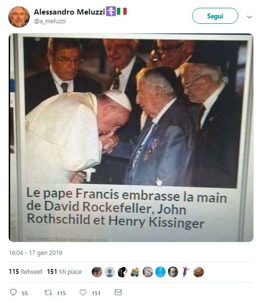 La bufala di Papa Francesco che bacia la mano a Rockefeller e Rothschild foto 1