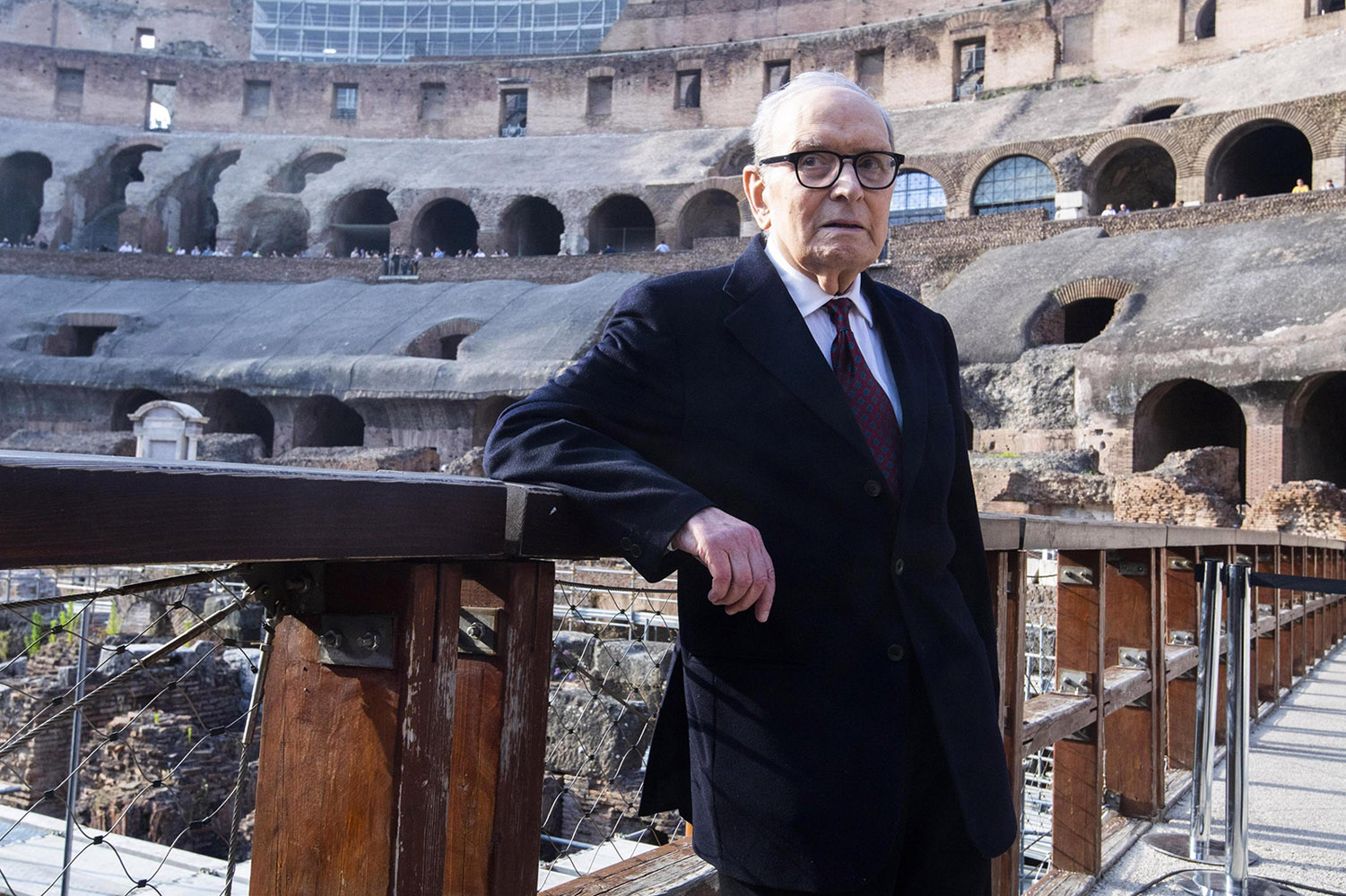 Il compositore Ennio Morricone durante la cerimonia di consegna del premio Presidio Culturale Italiano presso il Colosseo a Roma, 6 giugno 2019. ANSA/CLAUDIO PERI