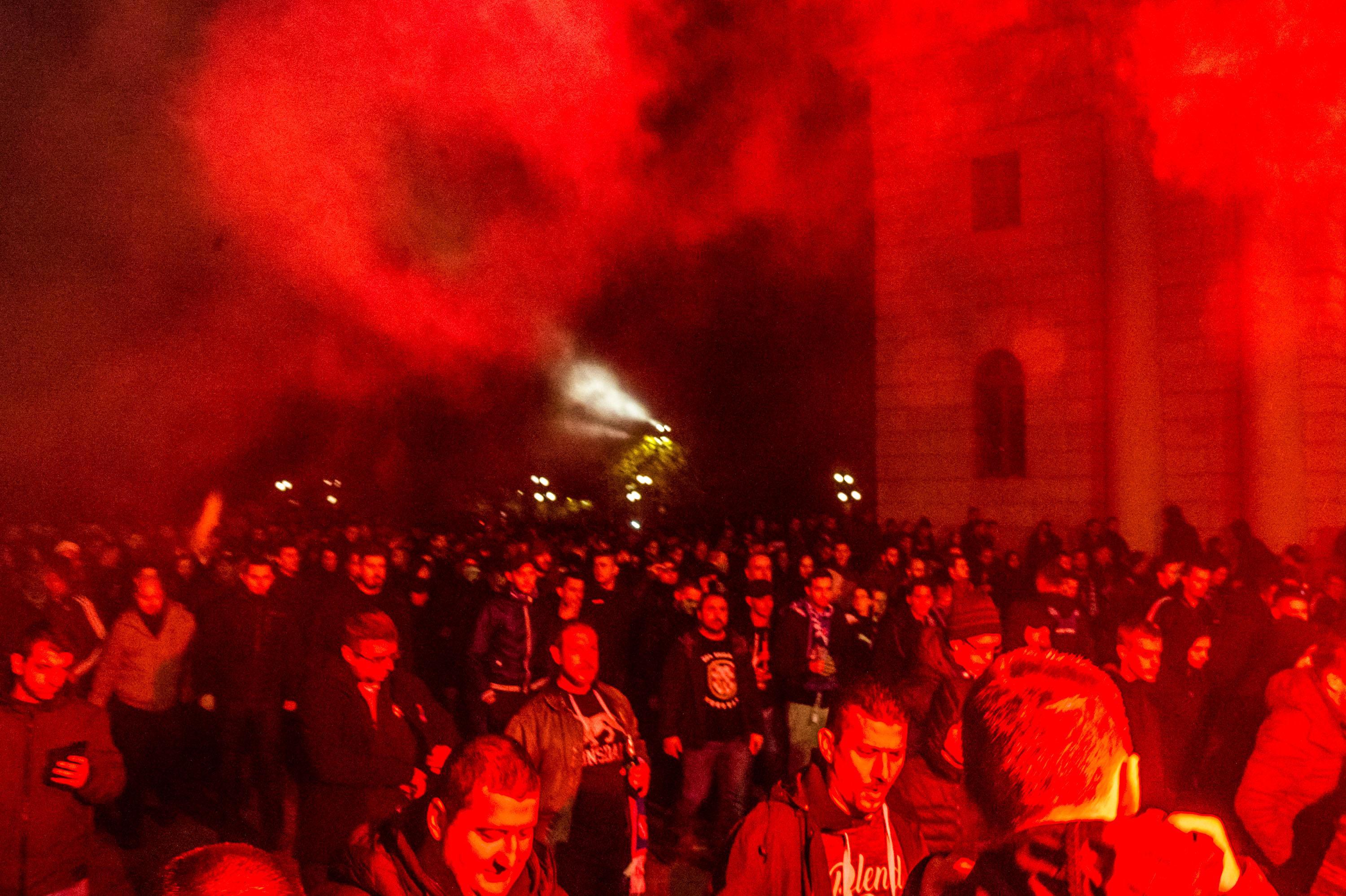 Dinamo Zagreb?s supporters shout choirs and light smokes prior the UEFA Champions League Group C soccer match Atalanta BC vs Dinamo Zagreb in Milan, Italy, 26 November 2019.
ANSA/FOTOGRAMMA/CARLO COZZOLI
