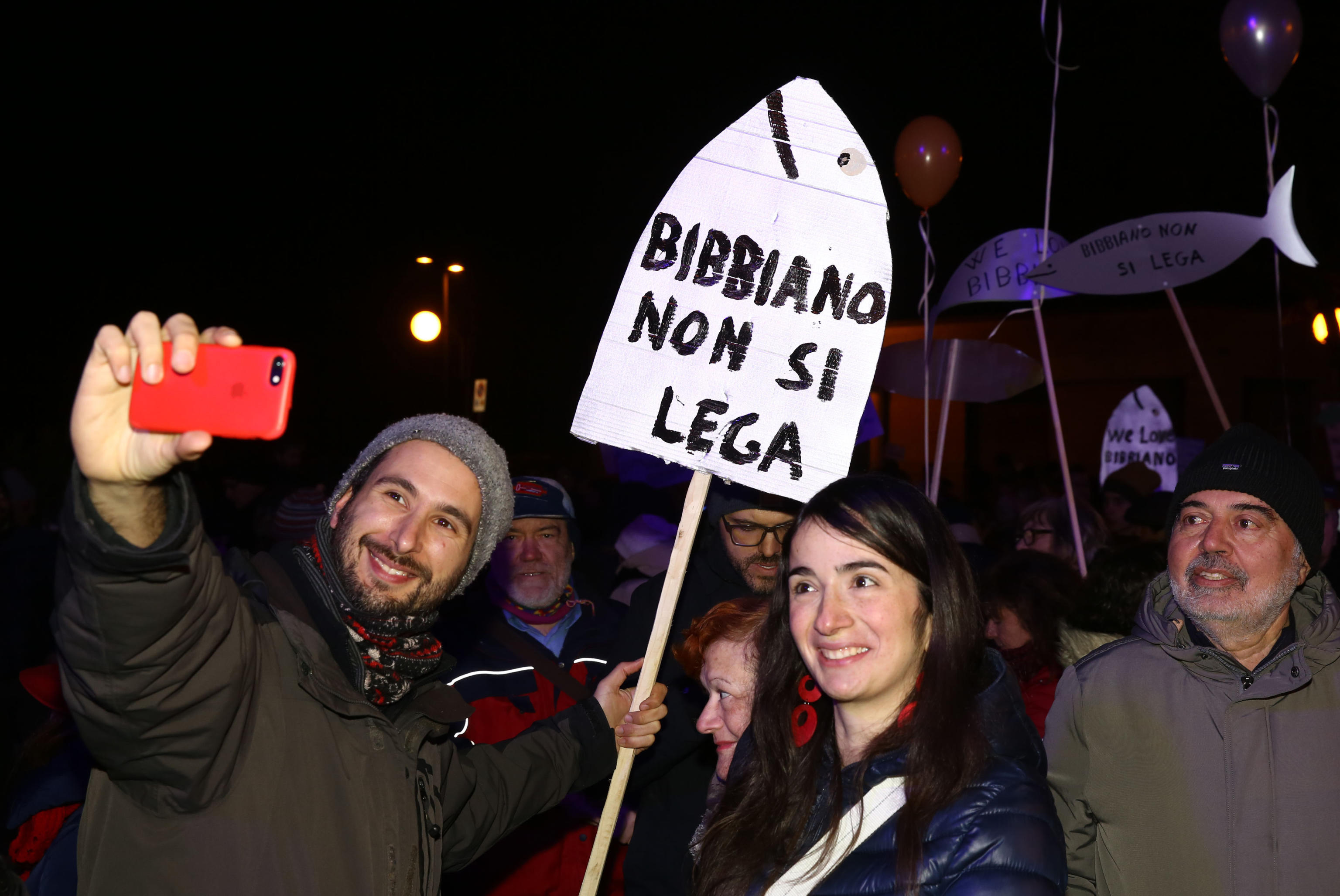 The demonstration of the Sardines, the anti-populist movement, in Bibbiano, the country transformed into one of the symbols of the elections in Emilia-Romagna after the 'Angels and Demons' investigation into the alleged illicit trusts, 23 january 2020. ANSA / SERENA CAMPANINI
