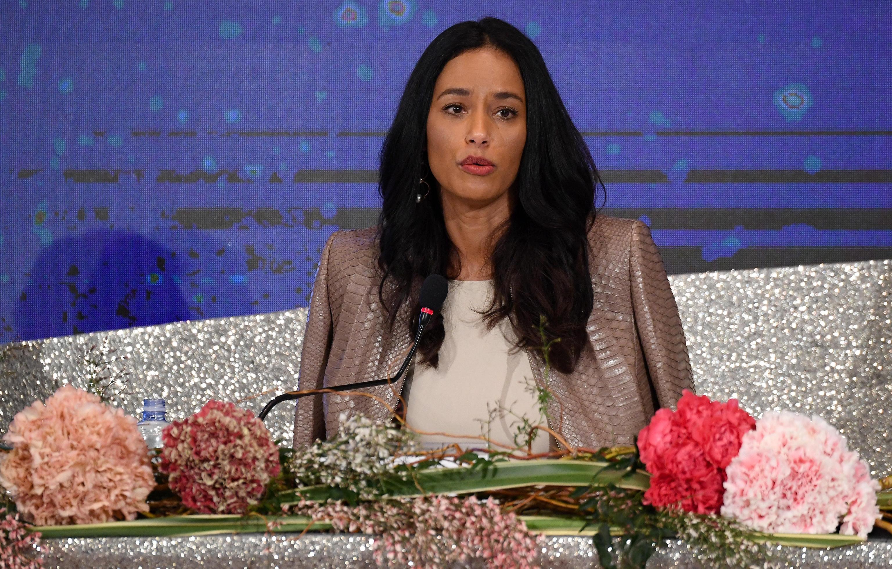 Palestinian journalist Rula Jebreal attends a press conference at the 70th Sanremo Italian Song Festival, in Sanremo, Italy, 04 February 2020. The festival runs from 04 to 08 February.  ANSA/ETTORE FERRARI