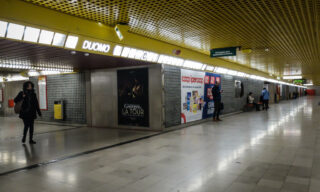 La stazione della fermata Duomo vuota a causa dell'emergenza del coronavirus, Milano 25 febbraio 
