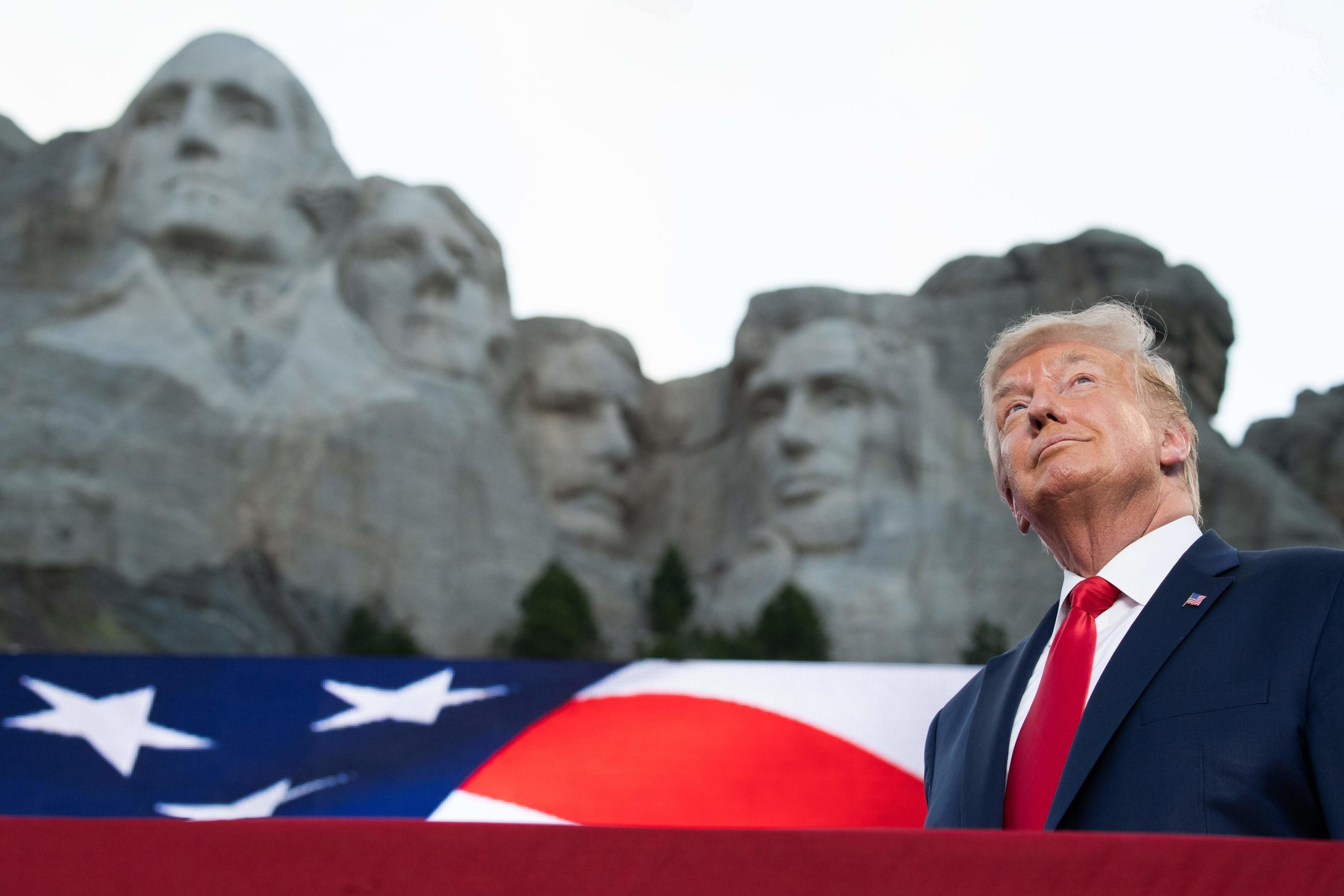 TOPSHOT - US President Donald Trump arrives for the Independence Day events at Mount Rushmore National Memorial in Keystone, South Dakota, July 3, 2020. (Photo by SAUL LOEB / AFP)