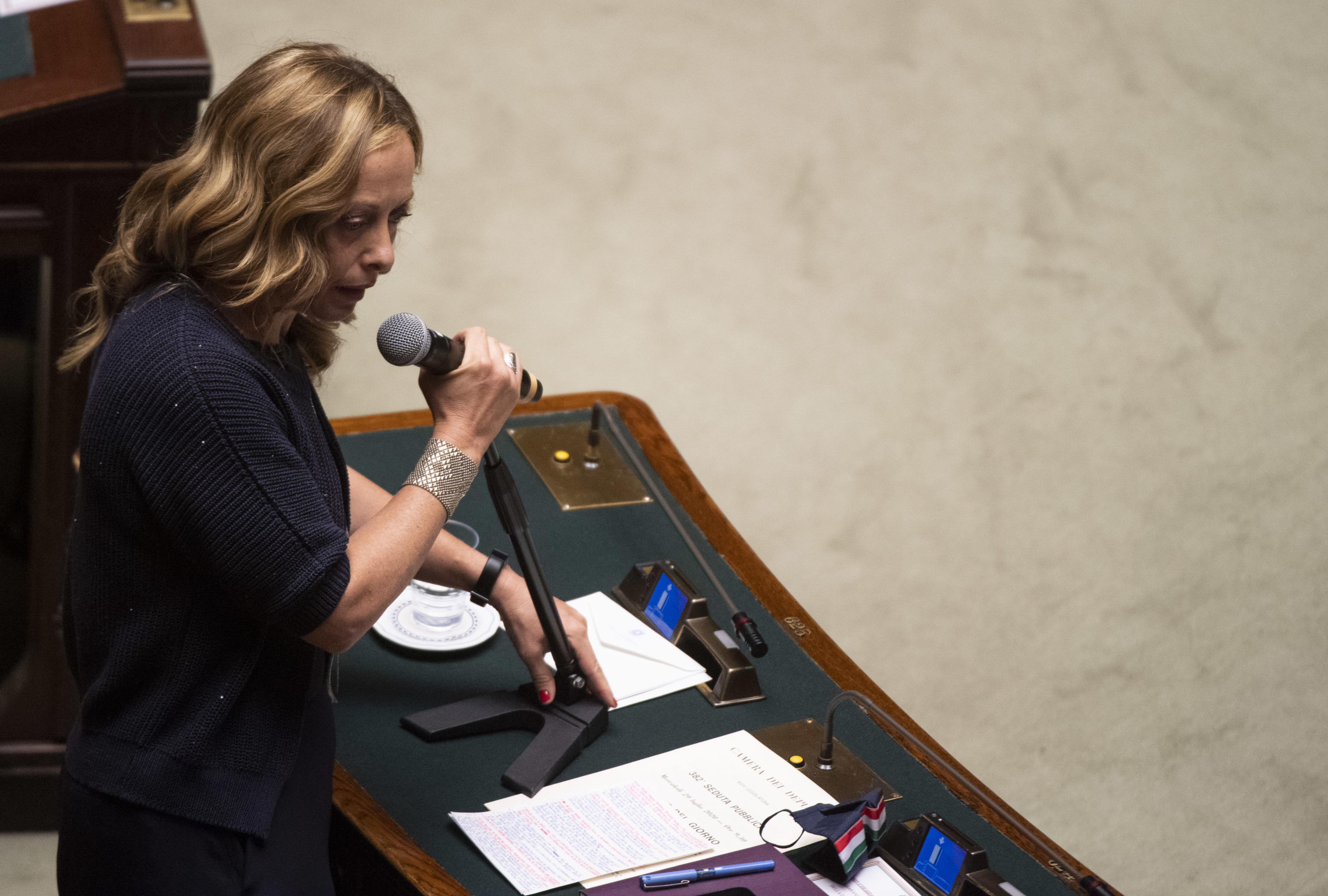 President of Fratelli dÕItalia Party, Giorgia Meloni, at the end of Giuseppe Conte's speech about Covid19 emergency at Italy's Parliament. Rome, 29 July 2020. ANSA/CLAUDIO PERI