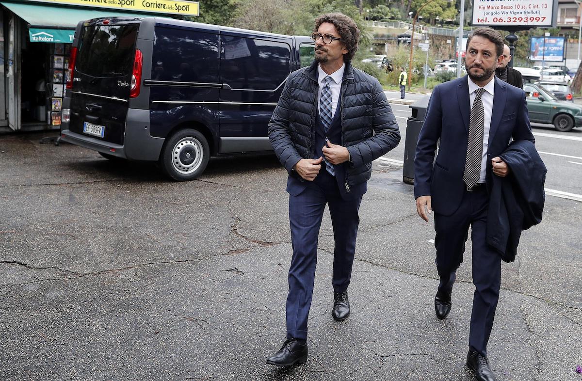 Danilo Toninelli, senatore del Movimento 5 Stelle, durante i funerali della madre di Alessandro Di Battista, Chiesa di Santa Chiara, Roma, 12 novembre 2019. ANSA/RICCARDO ANTIMIANI