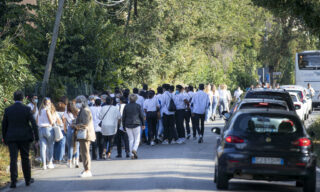 People attend the funeral of Willy Monteiro Duarte, the Italian Cape Verdian killed by a bunch of violent people in Colleferro, in Paliano, Italy, 12 September 2020. Willy Monteiro Duarte, a 21-year-old Cape Verdian-Italian man was beaten to death by a gang in a town near Rome on early 06 September 2020.
ANSA/MASSIMO PERCOSSI