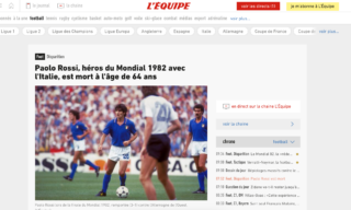 Il ricordo di Paolo Rossi del quotidiano sportivo francese L'Equipe