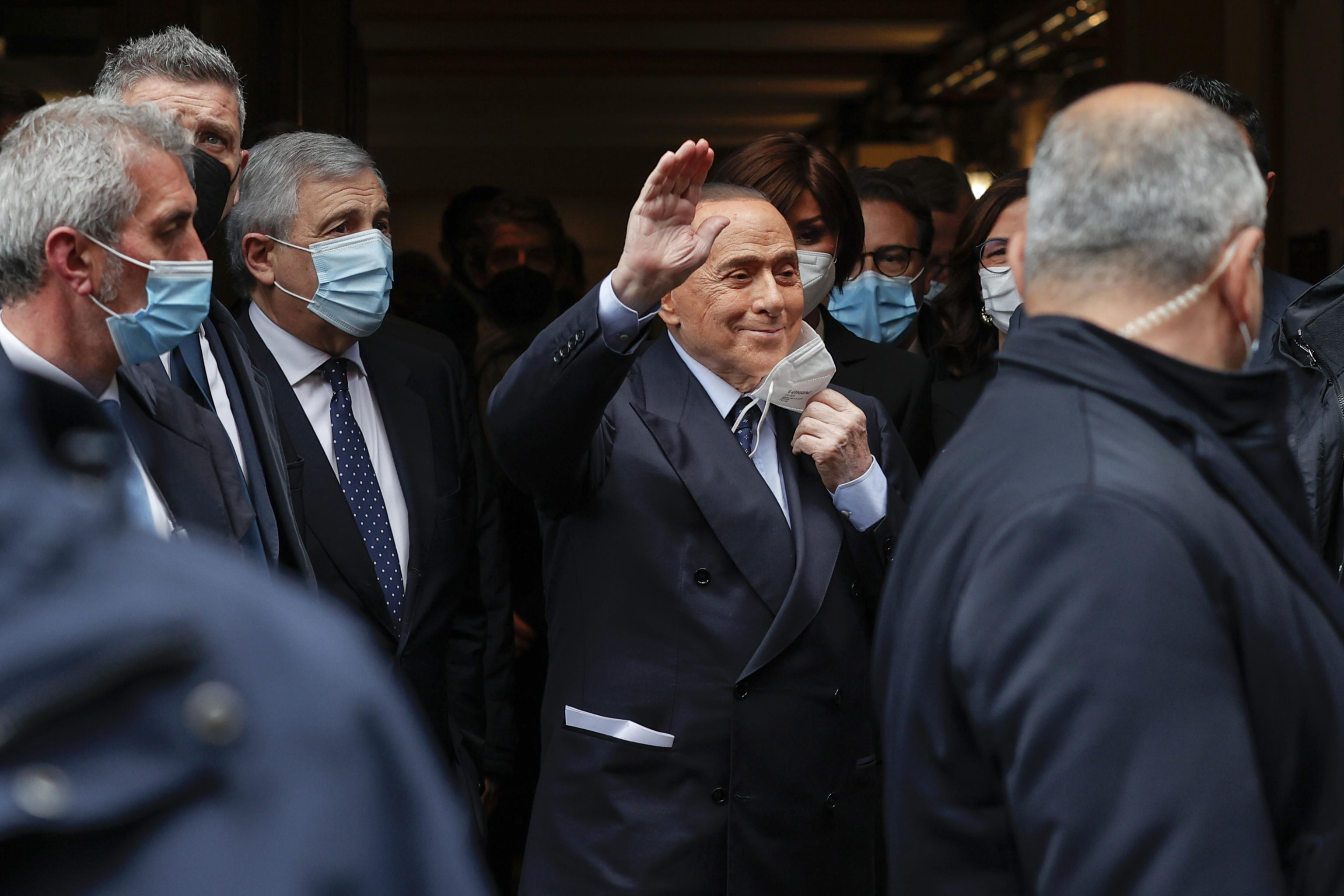 The arrival of the leader of Forza Italia Silvio Berlusconi in the Chamber of Deputies before the consultations with the prime minister in charge Mario Draghi, Rome, 09 February 2021. ANSA/GIUSEPPE LAMI