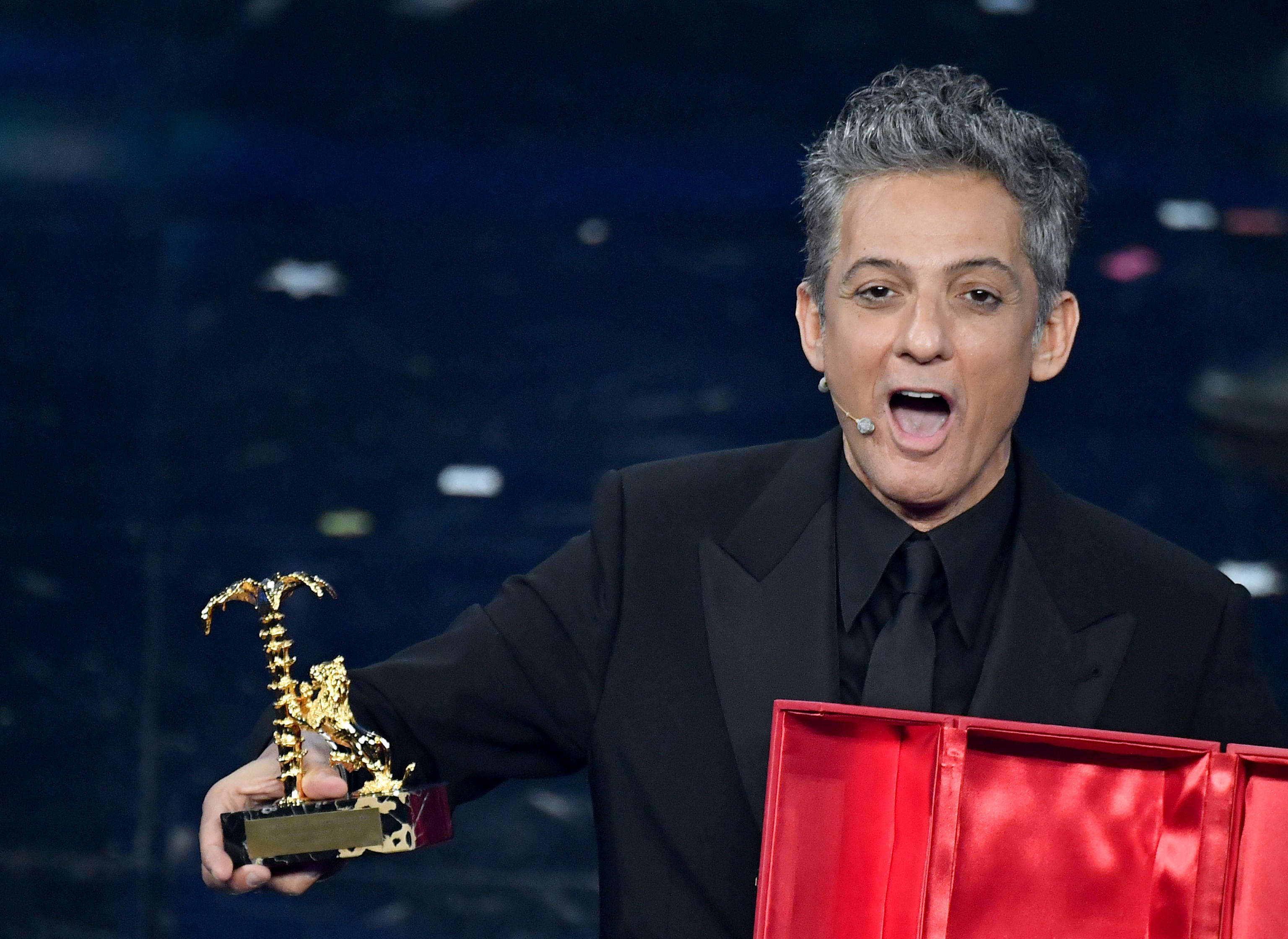 Italian showman Rosario Fiorello receives the ''Citta' di Sanremo' award on stage at the Ariston theatre during the 71st Sanremo Italian Song Festival, Sanremo, Italy, 06 March 2021. The festival runs from 02 to 06 March.    ANSA/ETTORE FERRARI