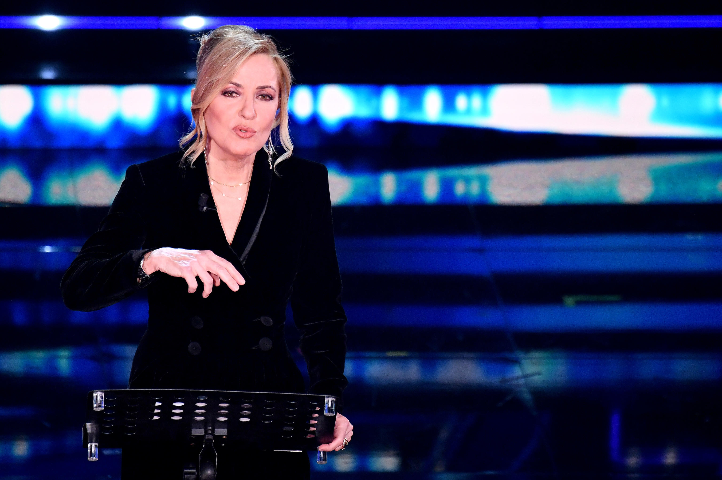 Italian journalist Barbara Palombelli on stage at the Ariston theatre during  the 71st Sanremo Italian Song Festival, Sanremo, Italy, 05 March 2021. The festival runs from 02 to 06 March.    ANSA/ETTORE FERRARI