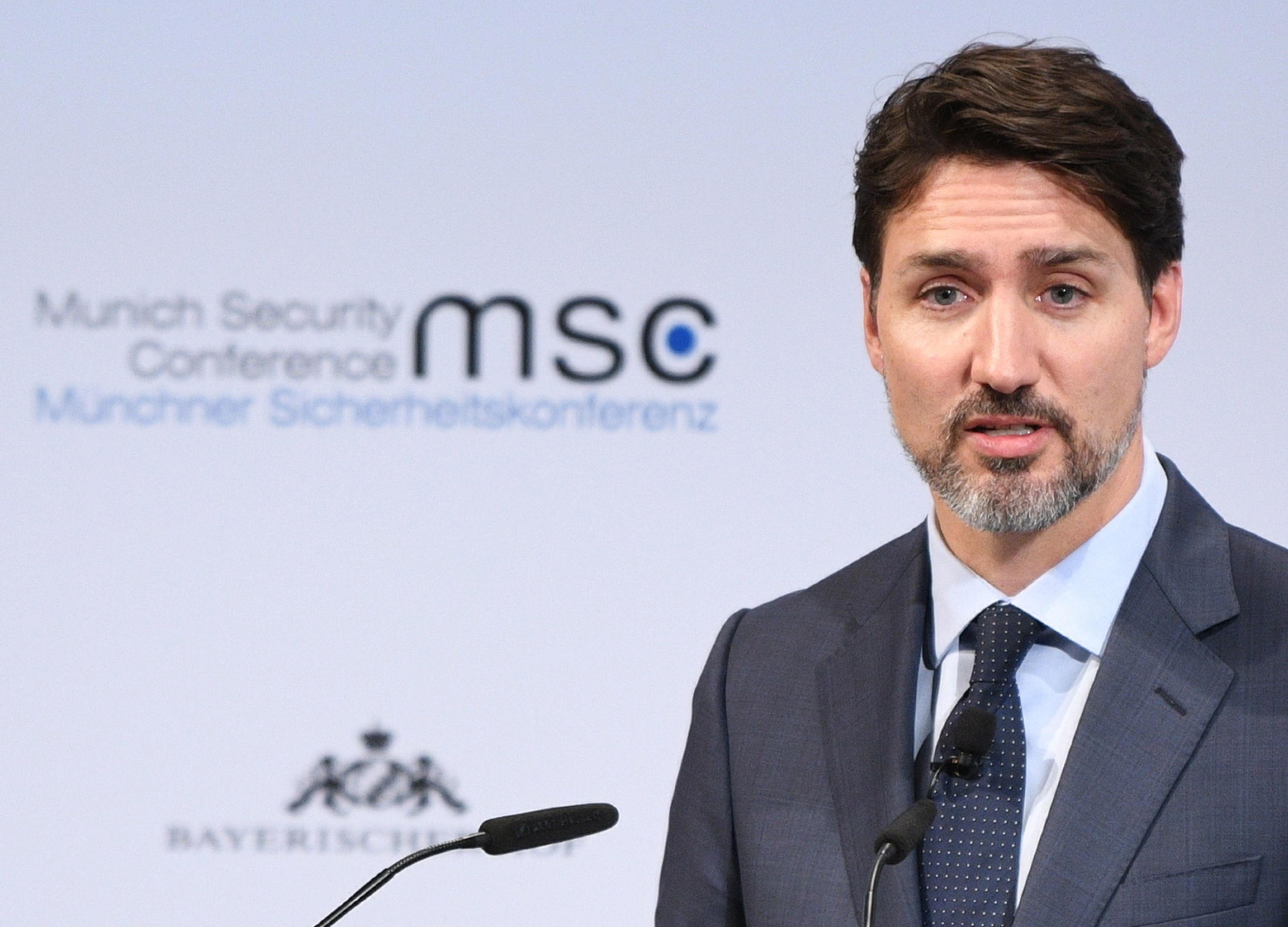 epa08217704 Canadian Prime Minister Justin Trudeau addresses an audience during the panel discussion 'Westlessness in the West: What Are We Defending?' at the 56th Munich Security Conference (MSC) in Munich, Germany, 14 February 2020. More than 500 high-level international decision-makers meet at the 56th Munich Security Conference in Munich during their annual meeting from 14 to 16 February 2020 to discuss global security issues.  EPA/PHILIPP GUELLAND