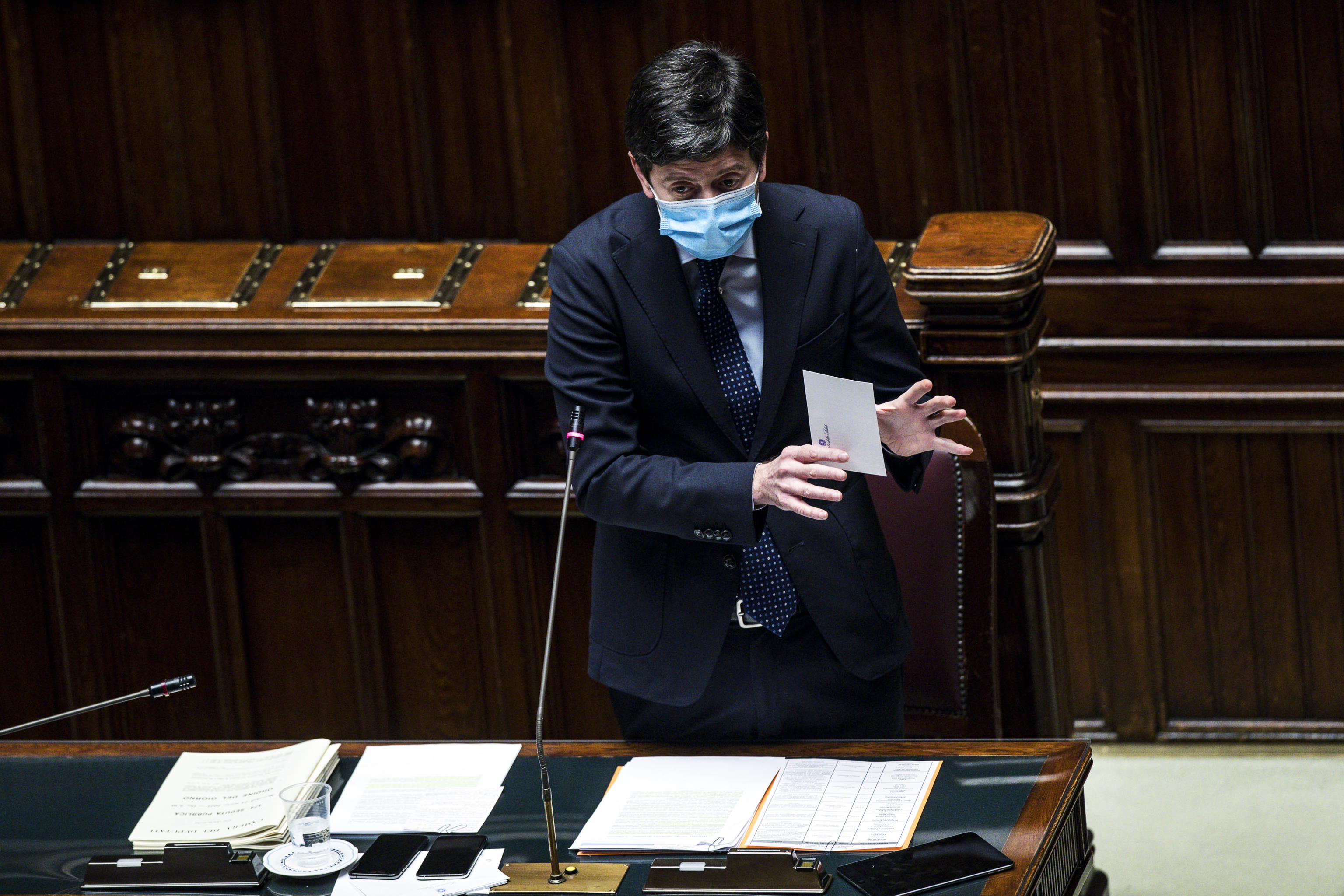 Italian Minister of Health, Roberto Speranza, during question time at the Lower House of Parliament, Rome, Italy, 24 March 2021. ANSA/ANGELO CARCONI