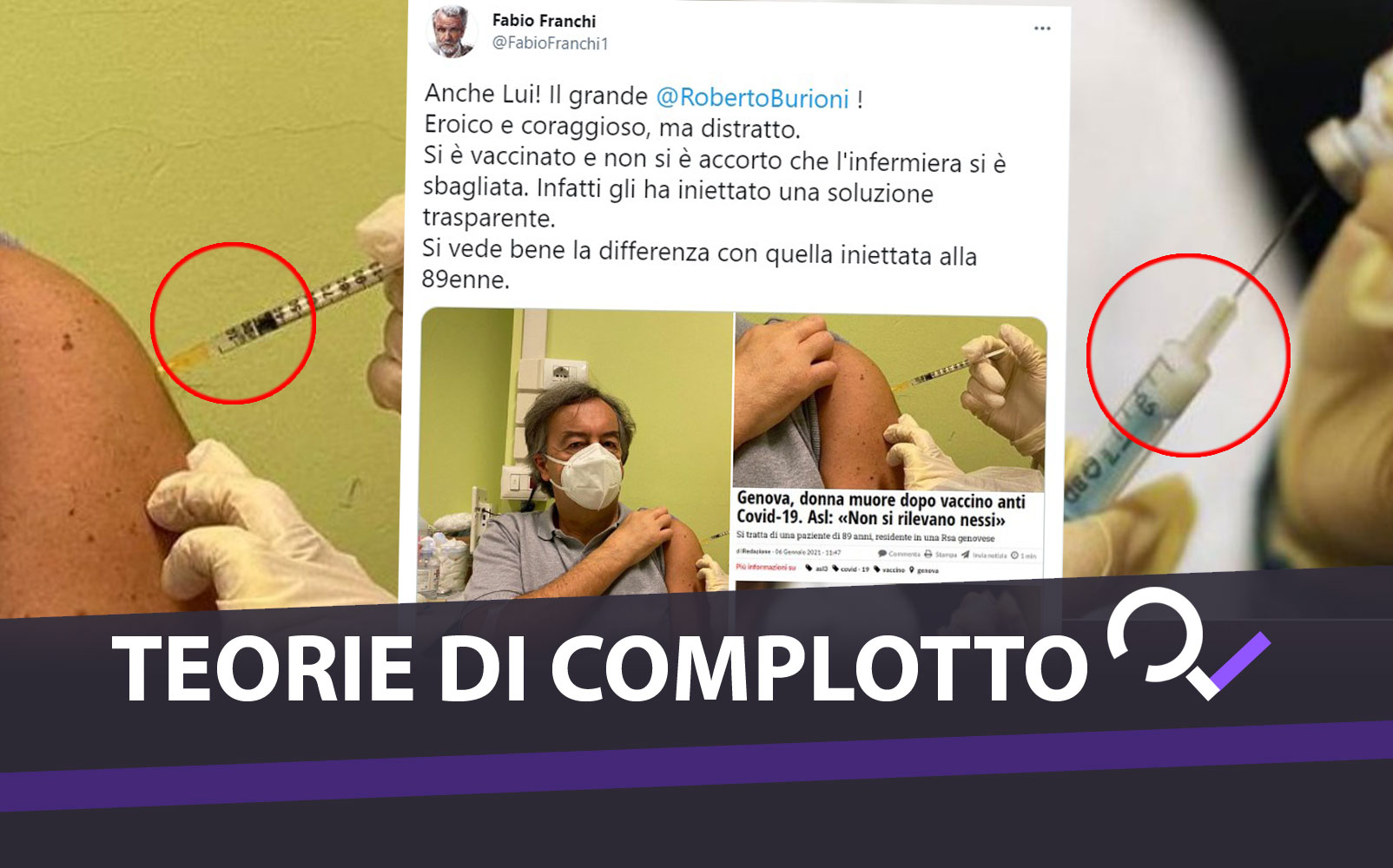 Iniettata una soluzione trasparente a Burioni al posto del vero vaccino anti -Covid? No, solo teorie No-vax - Open