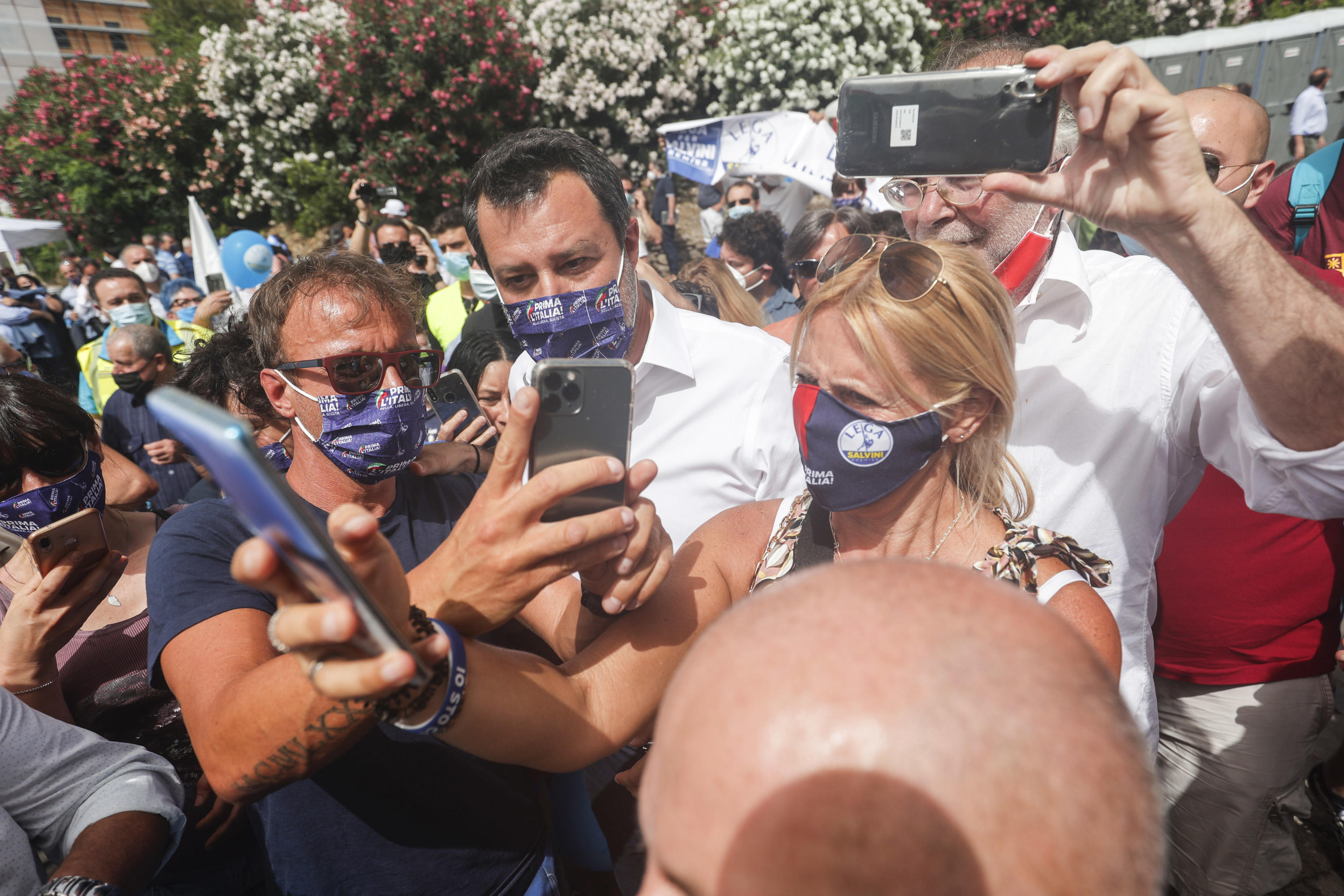 Matteo Salvini in piazza della Bocca della Verita durante la manifestazione della Lega Prima l'Italia! Bella, libera, giusta,  Roma, 19 Giugno 2021. ANSA/GIUSEPPE LAMI