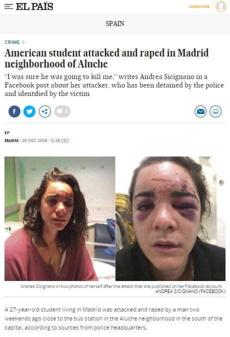 Articolo El Pais Sicignano violenza Madrid