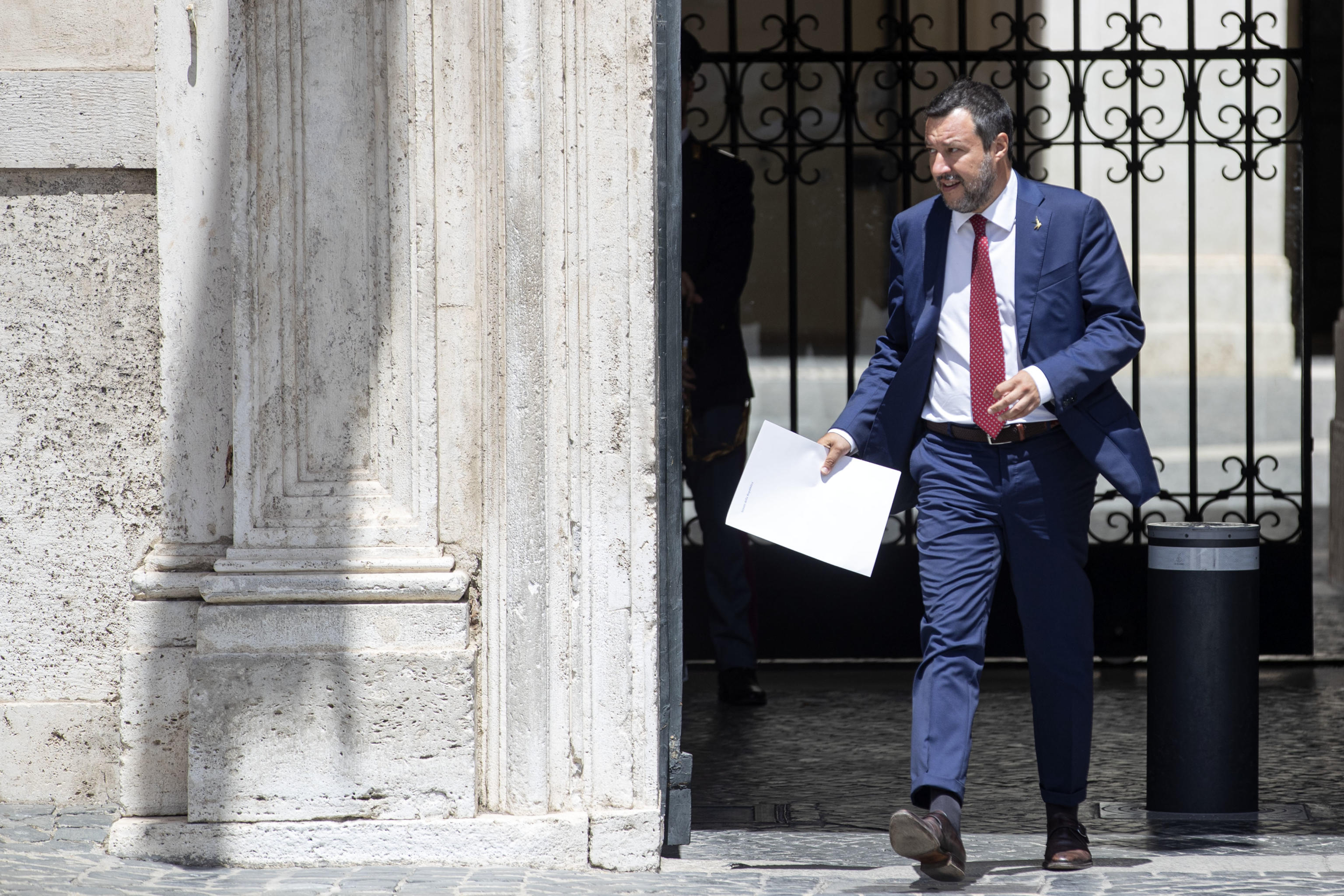 Lega leader Matteo Salvini leaves Palazzo Chigi after meeting with Prime Minister Mario Draghi in Rome, Italy, 14 July April 2021.
ANSA/MASSIMO PERCOSSI