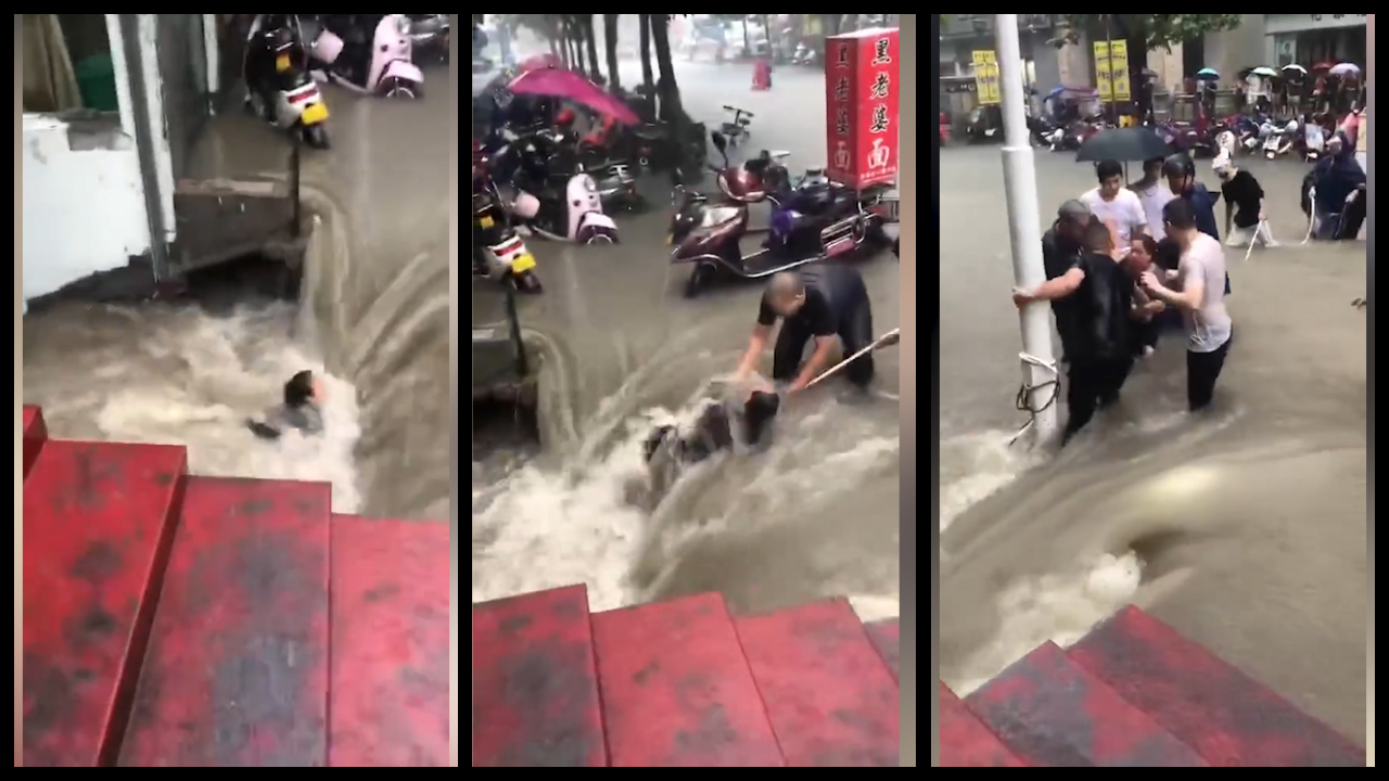 Inondazione in Cina, il salvataggio di una donna travolta dalla furia dell’acqua – Il video