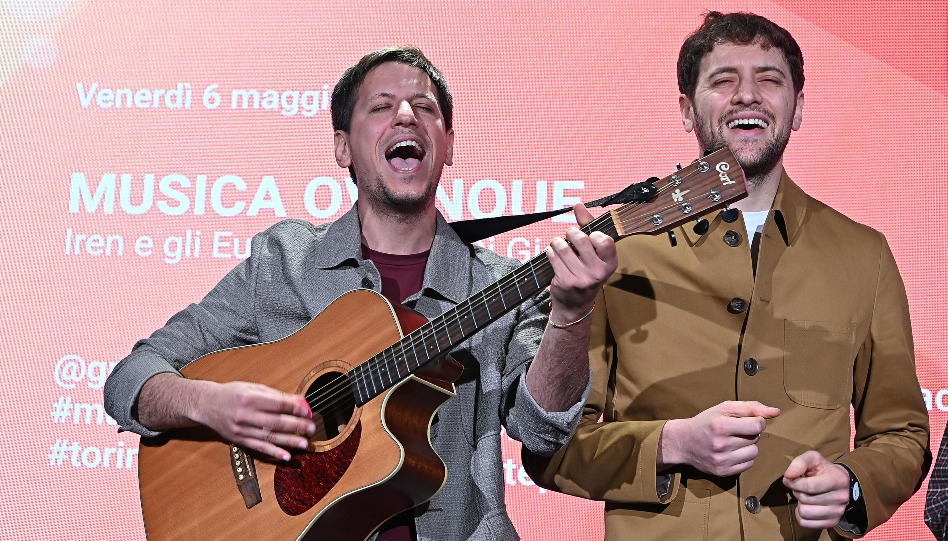 La band Eugenio in Via di Gioia durante la presentazione delliniziativa Musica Ovunque in occasione di Eurovison Song Contest Torino 2022 presso palazzo madama, Torino, 6 maggio 2022 ANSA/ALESSANDRO DI MARCO