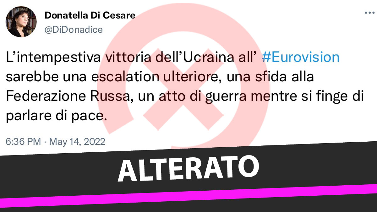No! Donatella Di Cesare non ha definito la vittoria dell’Ucraina all’Eurovision un atto di guerra contro la Russia