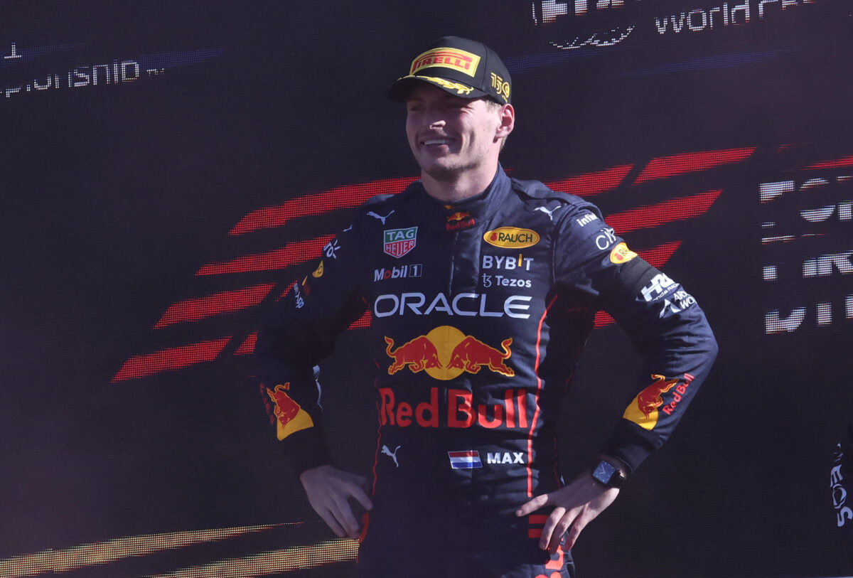 Red Bull driver Max Verstappen of the Netherlands celebrates on podium after winning  the Formula One Grand Prix of Italy at the Autodromo Nazionale Monza race track in Monza, Italy, 11.  
ANSA / MATTEO BAZZI