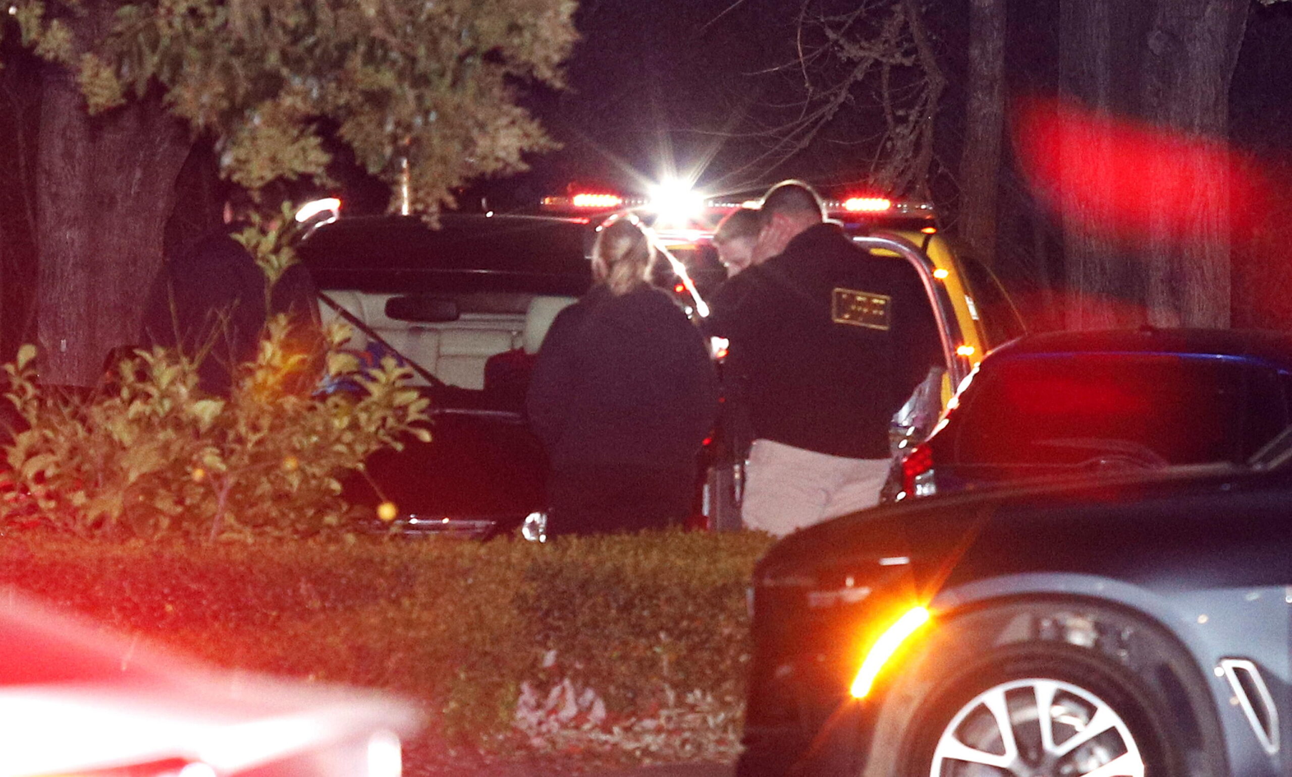 epa10425993 San Mateo County Sheriffs prepare to tow away the suspect's car after they were arrested, after mass shootings at two locations in Half Moon Bay, California, USA, 23 January 2023. The suspected gunman who turned himself in to police allegedly killed seven people and wounded one at two locations, according to the San Mateo County Sheriff's office.  EPA/GEORGE NIKITIN BEST QUALITY AVAILABLE