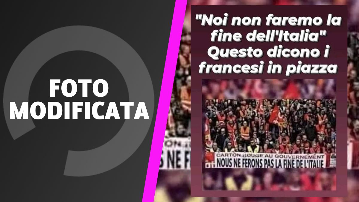 No! La foto di questo striscione sull’Italia e le proteste francesi è un falso