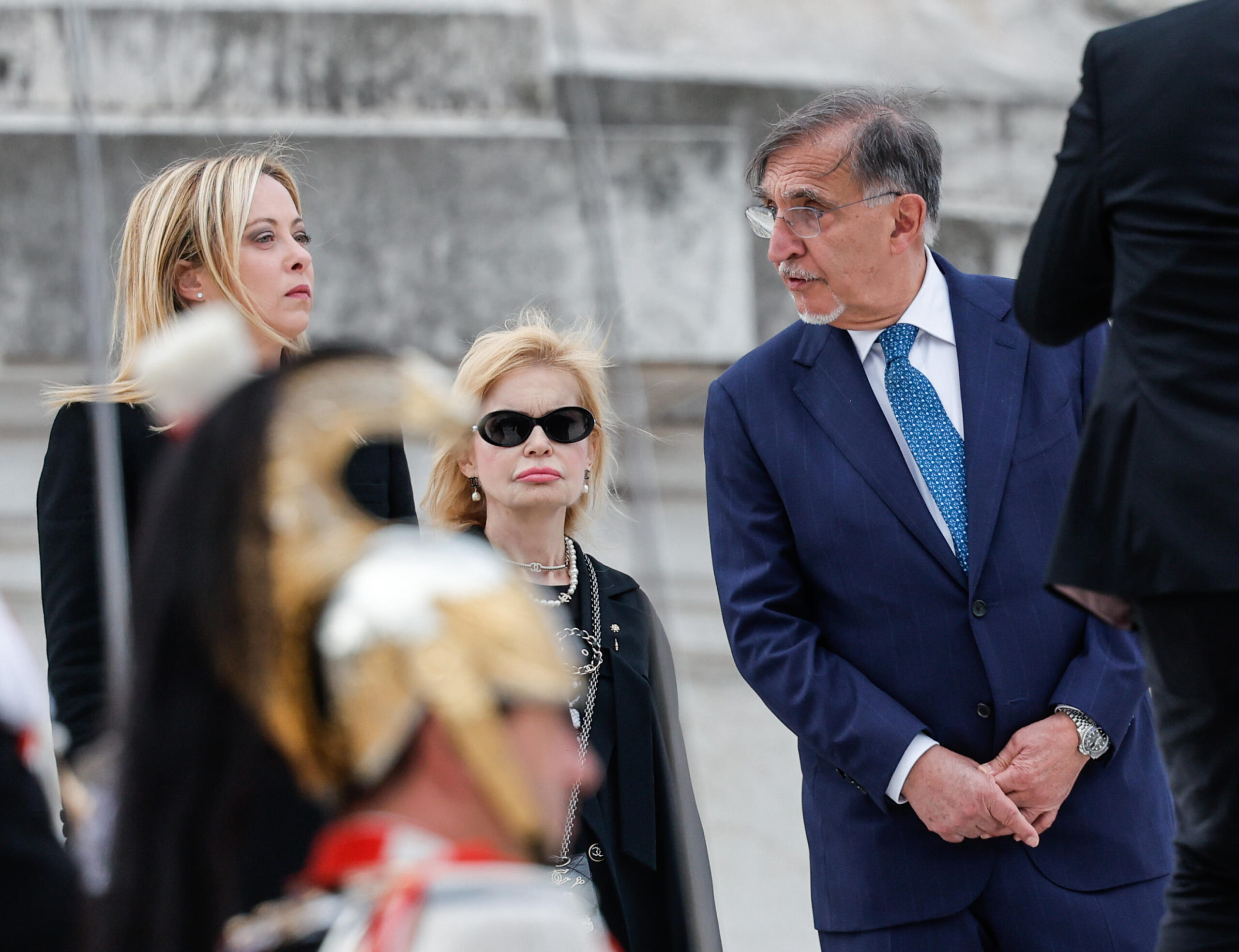 Italian Senate President Ignazio La Russa (R) and Italian Prime Minister Giorgia Meloni  at the Altar of the Fatherland (Altare della Patria) during celebration for the  78th Liberation Day, in Rome, Italy, 25 April 2023. ANSA/GIUSEPPE LAMI