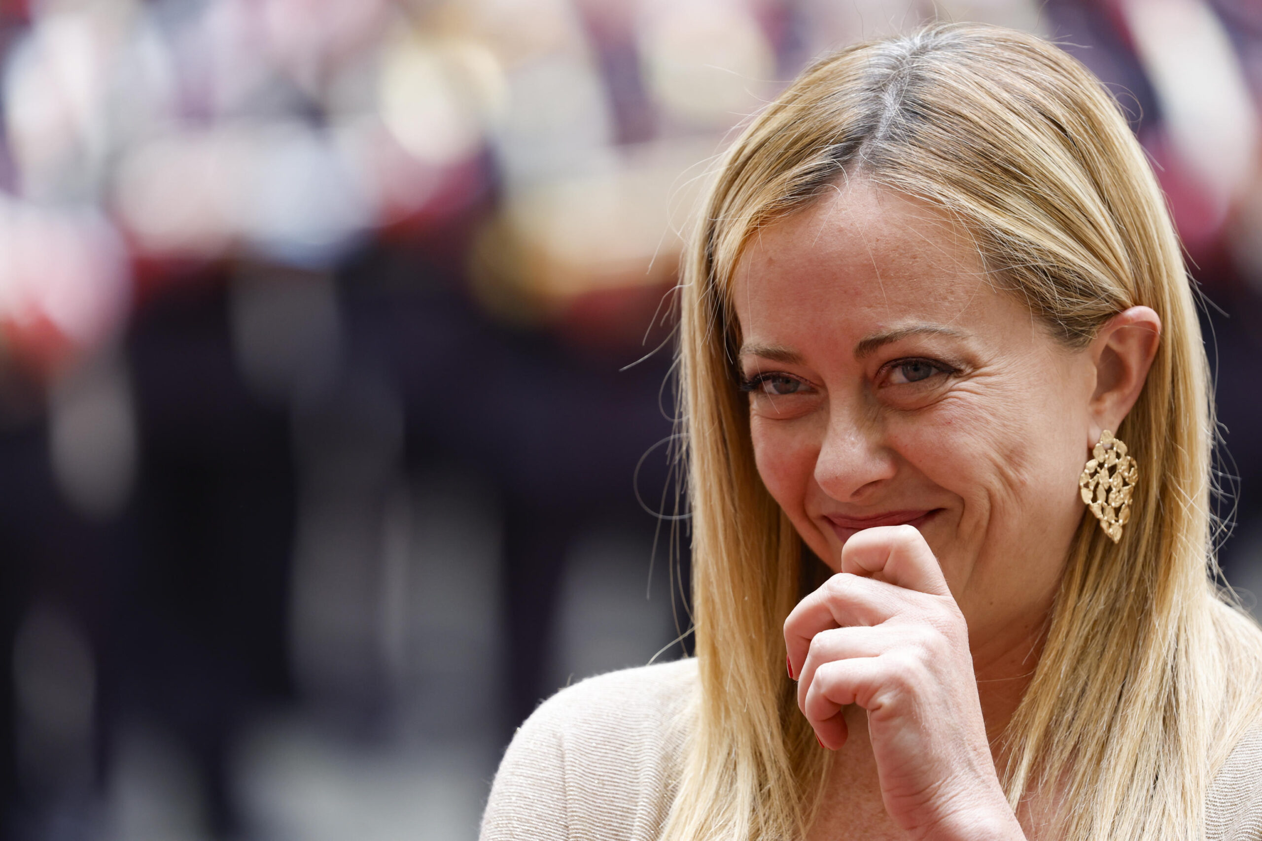 Italian Prime Minister Giorgia Meloni waits for the arrival of Malta's Prime Minister Robert Abela (not pictured) at Chigi Palace in Rome, Italy, 15 June 2023. ANSA/FABIO FRUSTACI