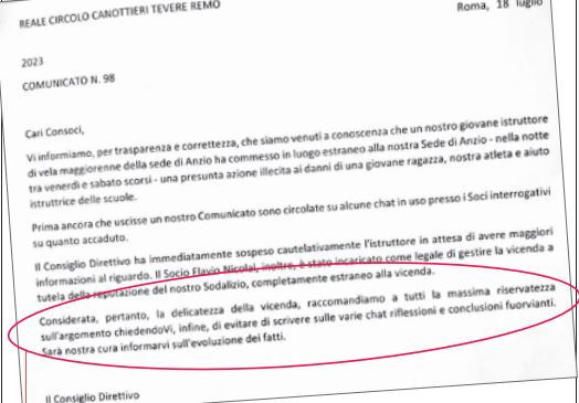 15 enne stuprata circolo tevere remo lettera soci silenzio