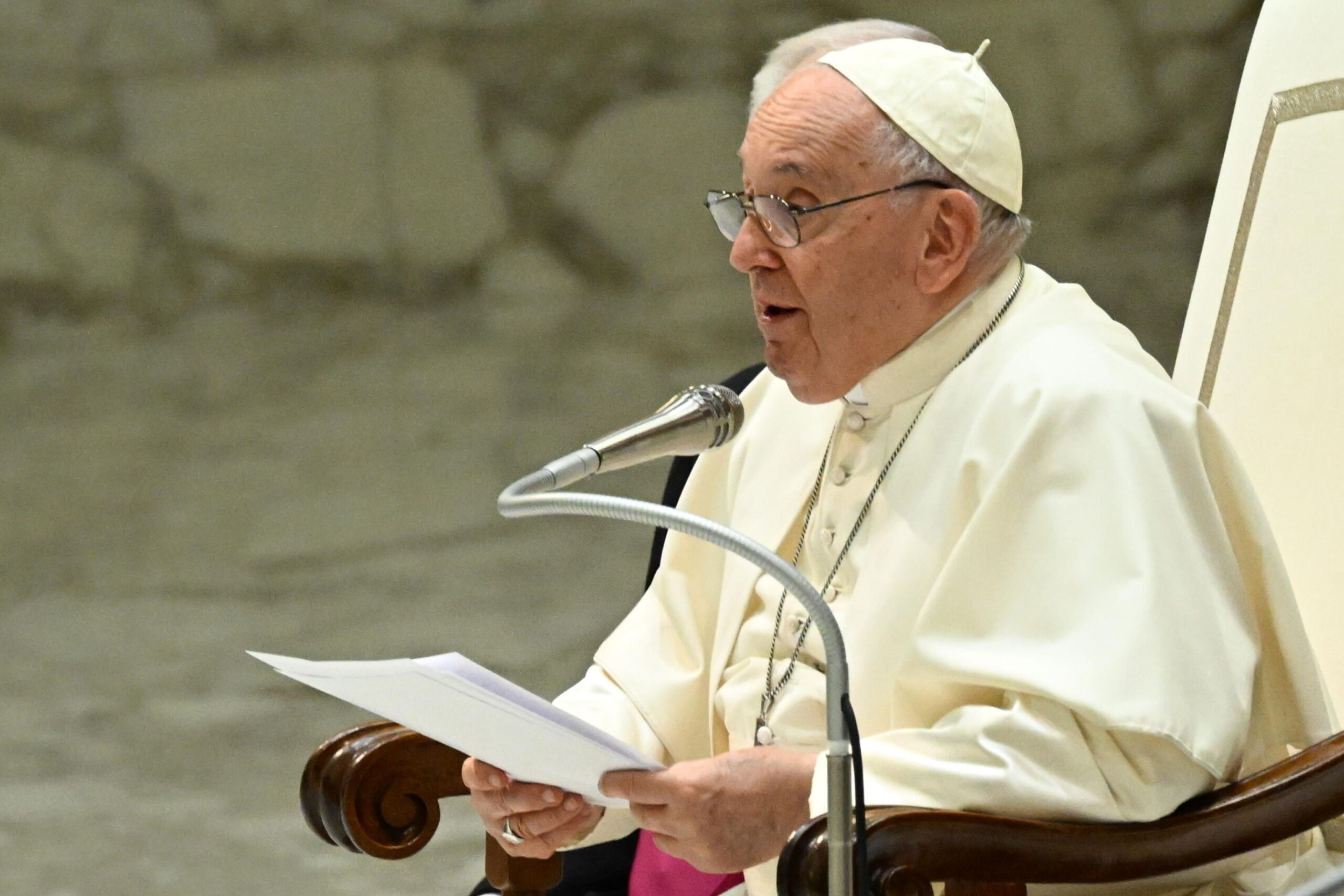 Pope Francis during his weekly general audience in Paolo VI Hall at the Vatican,  23 August 2023.   ANSA/MAURIZIO BRAMBATTI