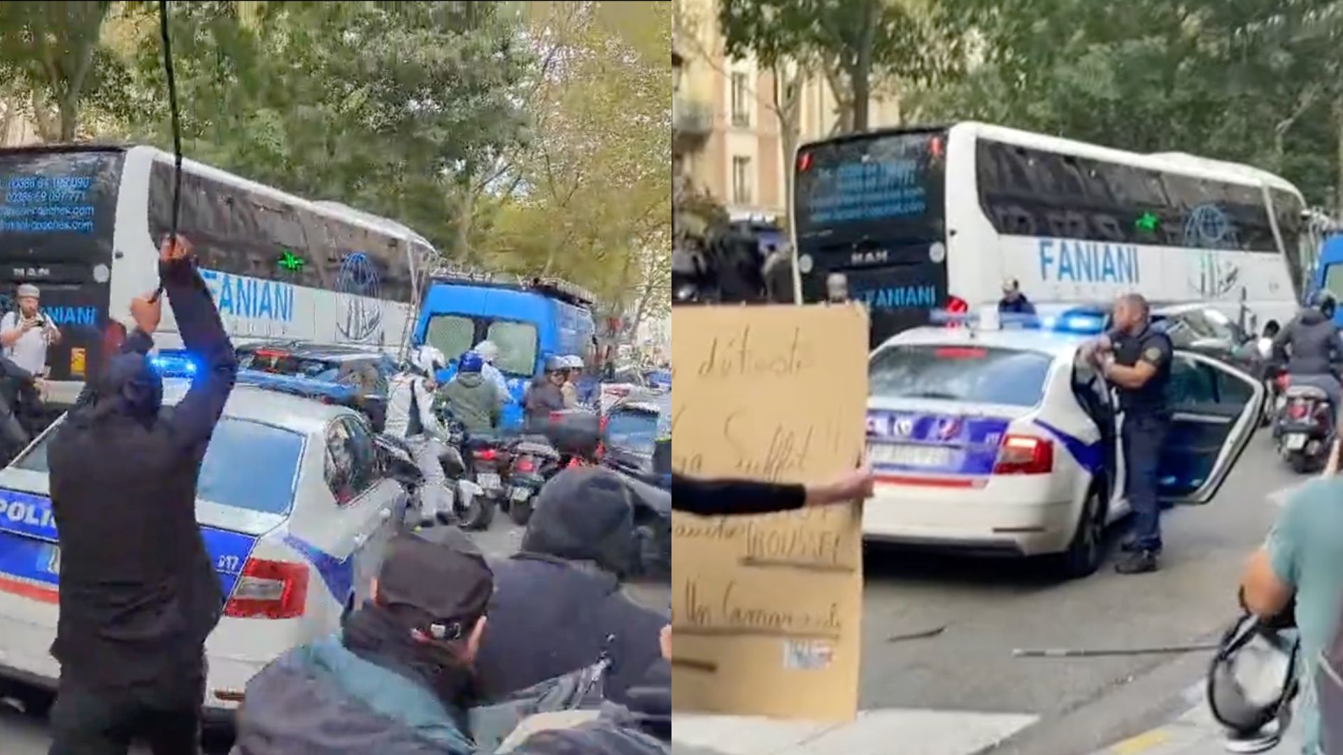 Parigi, sprangate sulla volante bloccata nel traffico durante la manifestazione contro la polizia: agente estrae la pistola – I video