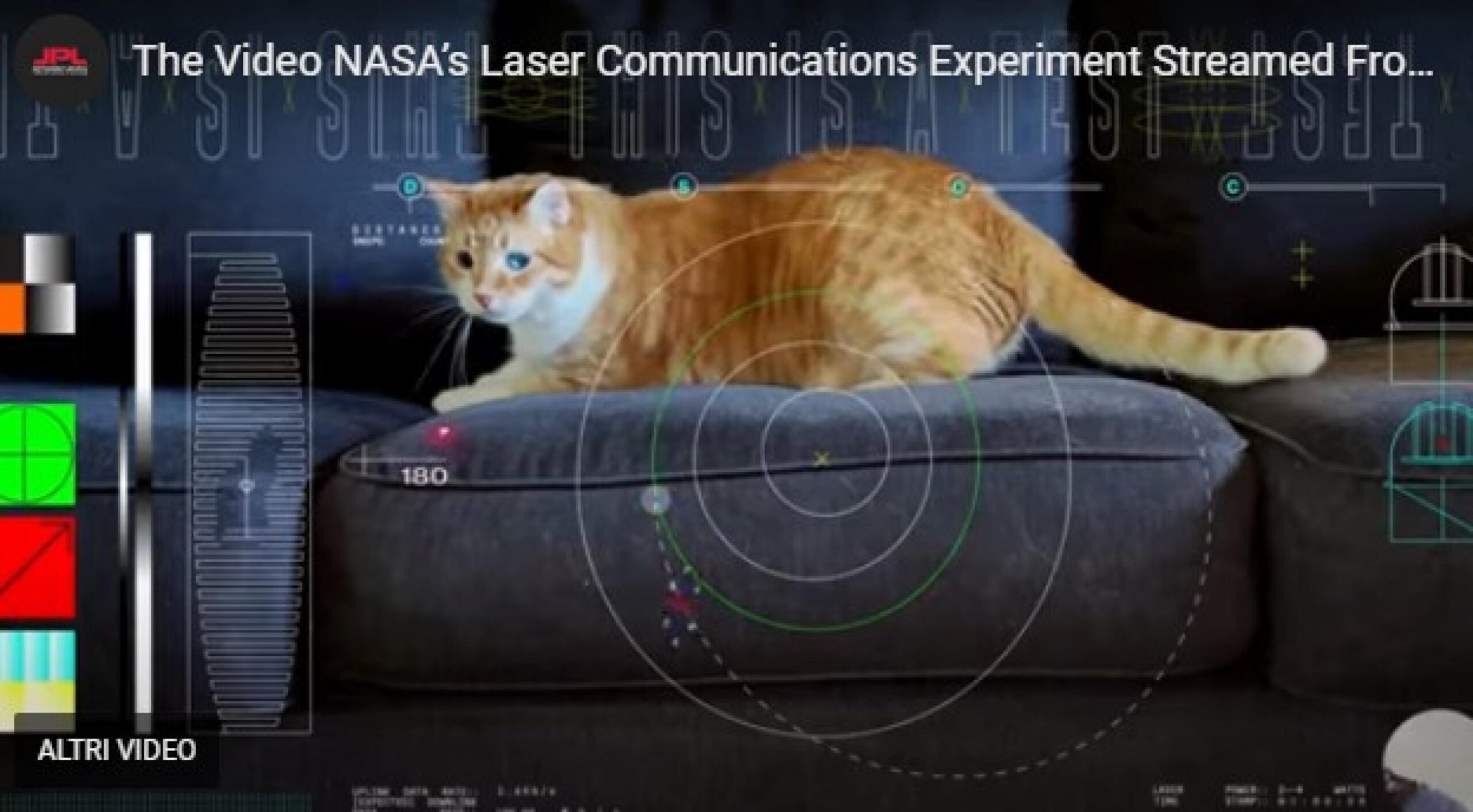 Un gatto che gioca sul divano inseguendo la luce rossa di un puntatore laser è il protagonista del primo video in altissima definizione trasmesso in streaming dallo spazio profondo, inviato sulla Terra da una distanza record di 31 milioni di chilometri (80 volte la distanza Terra-Luna) nell'ambito dei test di comunicazione laser condotti dalla Nasa con l'esperimento Deep Space Optical Communications (Dsoc), a bordo della missione Psyche lanciata a ottobre e diretta verso un asteroide metallico.
NASA
+++ ATTENZIONE LA FOTO NON PUO' ESSERE PUBBLICATA O RIPRODOTTA SENZA L'AUTORIZZAZIONE DELLA FONTE DI ORIGINE CUI SI RINVIA+++ NPK +++