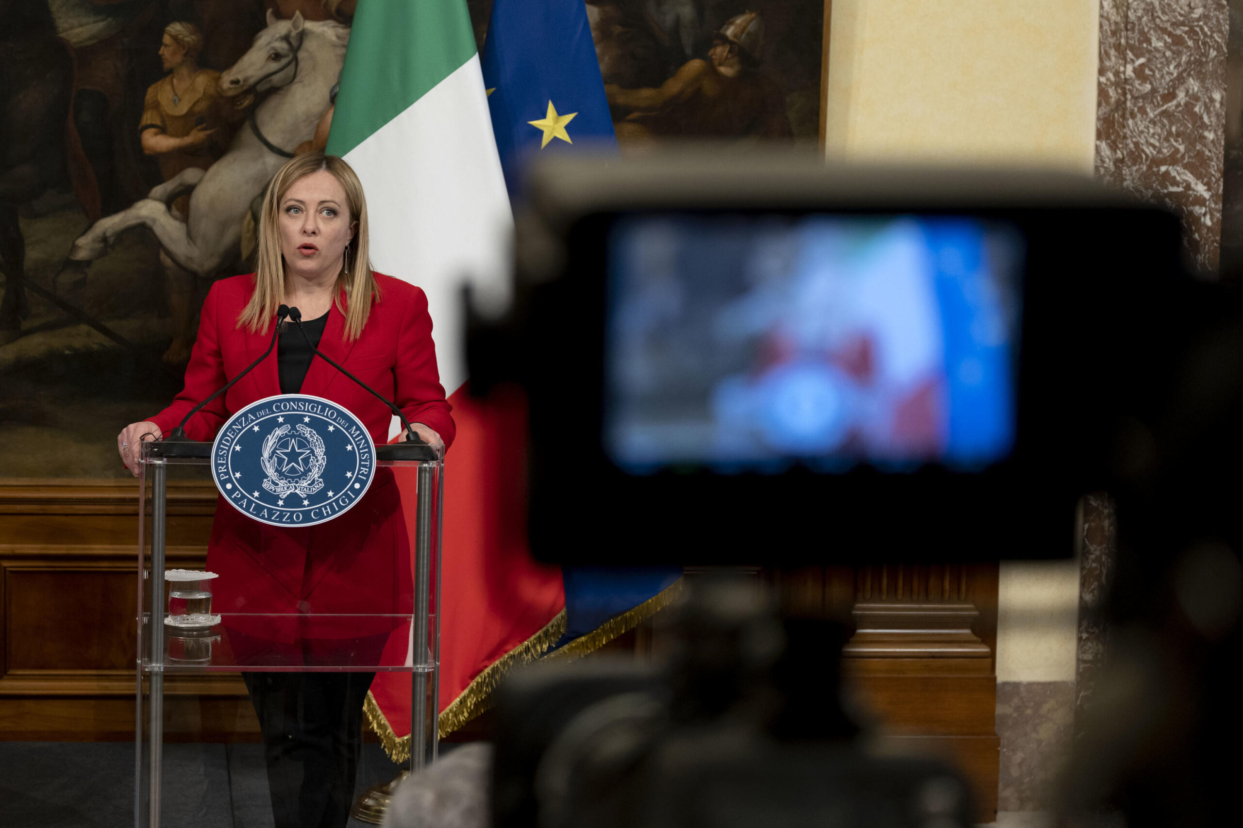 Prime Minister Giorgia Meloni at the end of the meeting with the Nobel Peace Prize laureate, Ethiopia's Prime Minister Abiy Ahmed Ali attends a press conference at Chigi Palace in Rome, Italy, 06 February 2023
ANSA/MASSIMO PERCOSSI