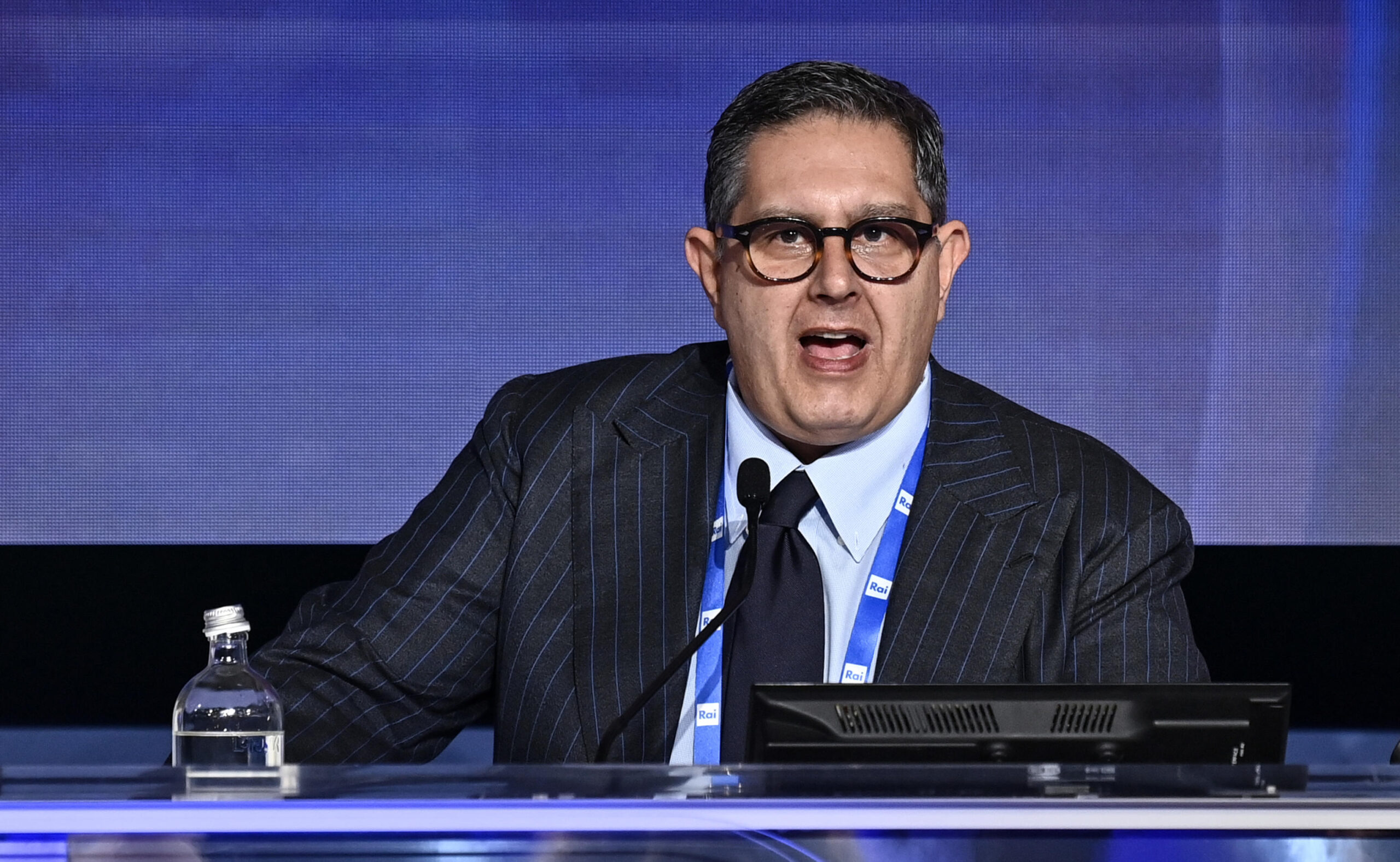President of Liguria Region, Giovanni Toti, during a press conference at the 74th Sanremo Italian Song Festival, Sanremo, Italy, 09 February 2024. The festival runs from 06 to 10 February.  ANSA/RICCARDO ANTIMIANI