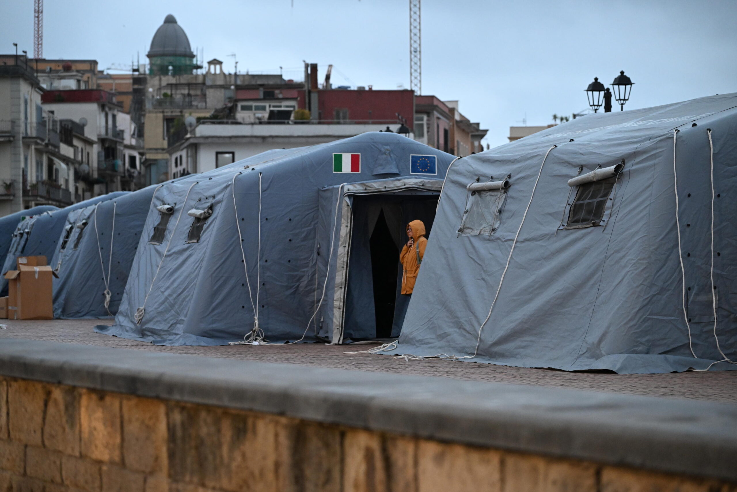 Citizens of Pozzuoli (Naples) who  spent the night in the two small tent cities set up by the Civil Protection quickly in the port area and in the Pertini seafront area. From 7.51pm yesterday, the seismic swarm underway in the Campi Flegrei area recorded, until 12.31am today, approximately 150 earthquakes, the strongest of which was magnitude 4.4, within the Solfatara. Naples 21 may 2024 ANSA/CIRO FUSCO