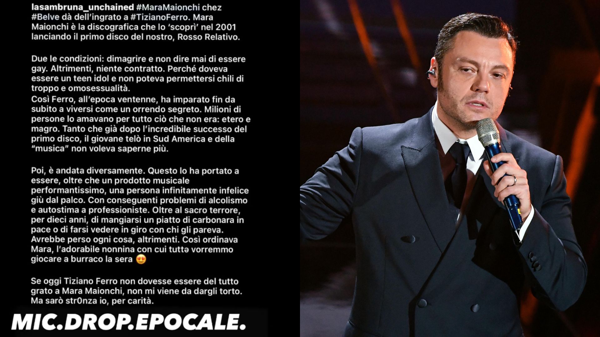 Tiziano Ferro La acusación contra Mara Munici: “Ella lo hizo adelgazar y fingir ser heterosexual” El cantante comparte el mensaje