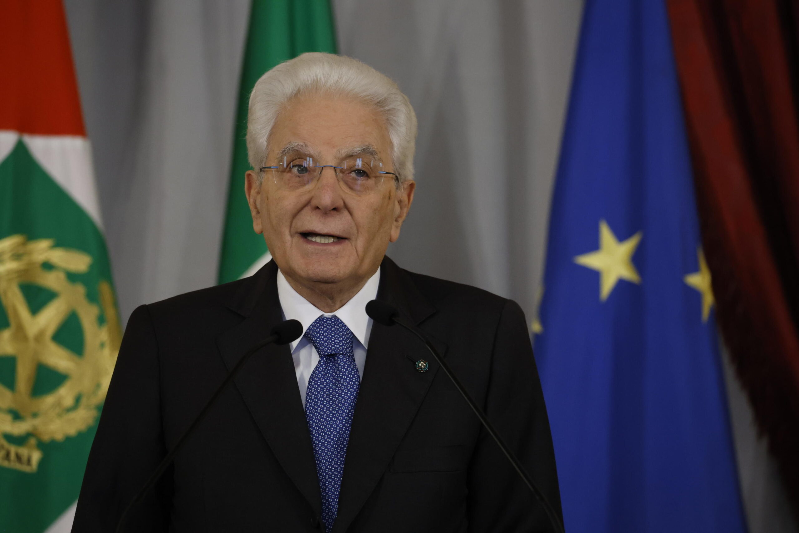 Italian President, Sergio Mattarella, at the delivery ceremony of the "Fan" with jourlalists by the Parliamentary Press Association in Rome, Italy, 24 July 2024. "It must always be remembered that journalists find themselves exercising a constitutional function that is linked to Article 21 of our fundamental Charter, with a decisive democratic role. In recent times, protests, intimidations, even aggressions, have been increasing towards journalists, who find themselves documenting facts, information is exactly this, as in Turin in recent days: documentation of what happens, without any obligation to give discounts" - Italian President said.
ANSA/MASSIMO PERCOSSI