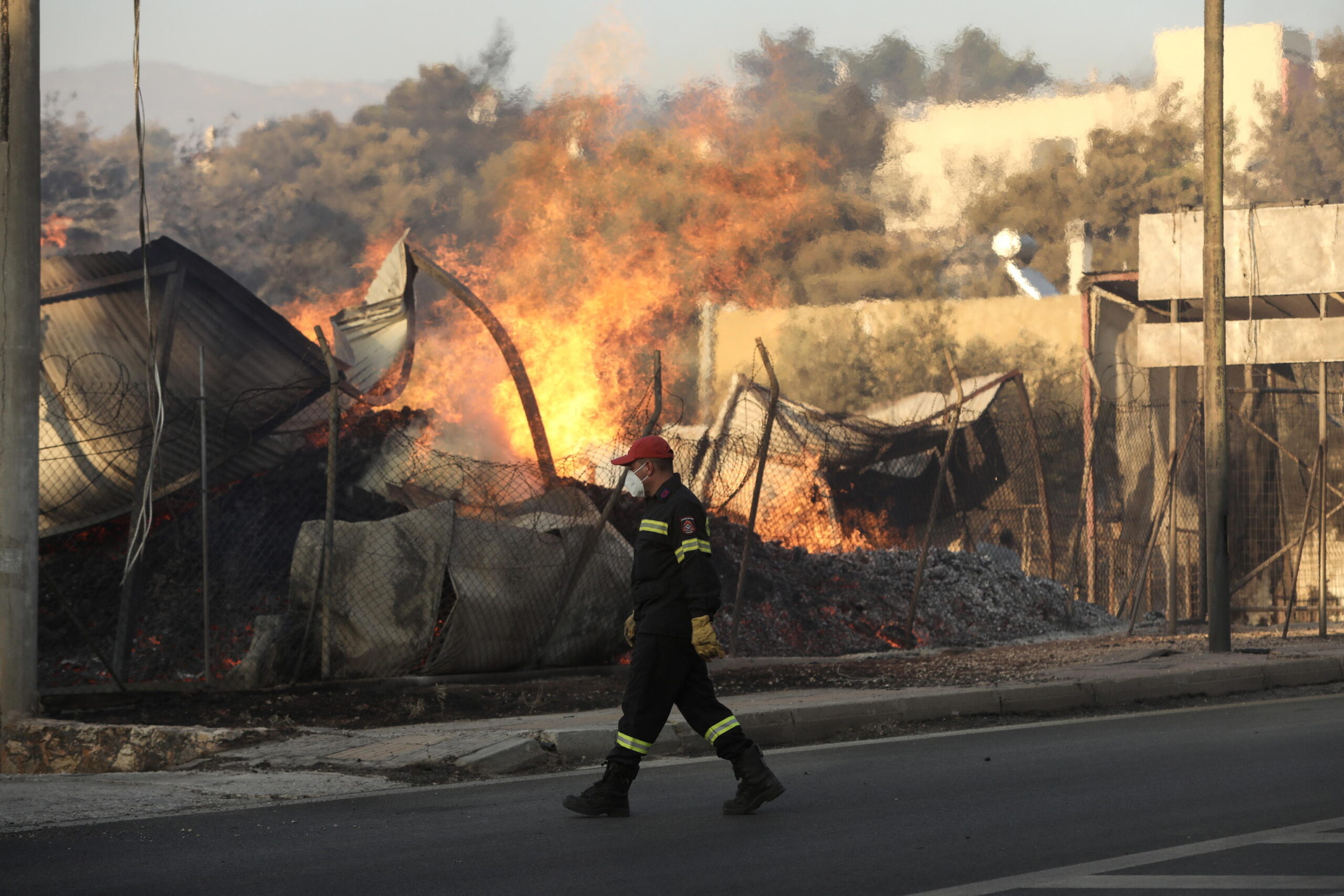 The wildfire that broke out in Varnavas on 11 August afternoon continued to rage in eastern Attica on 12 August, fanned and spread to a front extending more than 20 kilometers. According to the fire department, the fire-fighting effort is extremely difficult as the wind keeps changing direction, while the three main fronts of concern are in Grammatiko, Penteli and the Anatoli settlement in Nea Makri. EPA/GEORGE VITSARAS