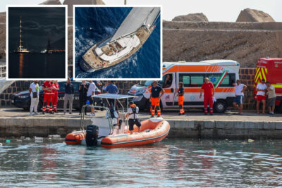 Nella combo: in alto a sinistra l'ultima foto scattata alla barca, in alto al centro una foto dall'alto del modello della barca, la Bayesian della Perini Navie Barca a vela affondata a Porticello sette dispersi 19 agosto 2024 Palermo. ANSA/IIgor Petyx / Facebook / Perini Navi