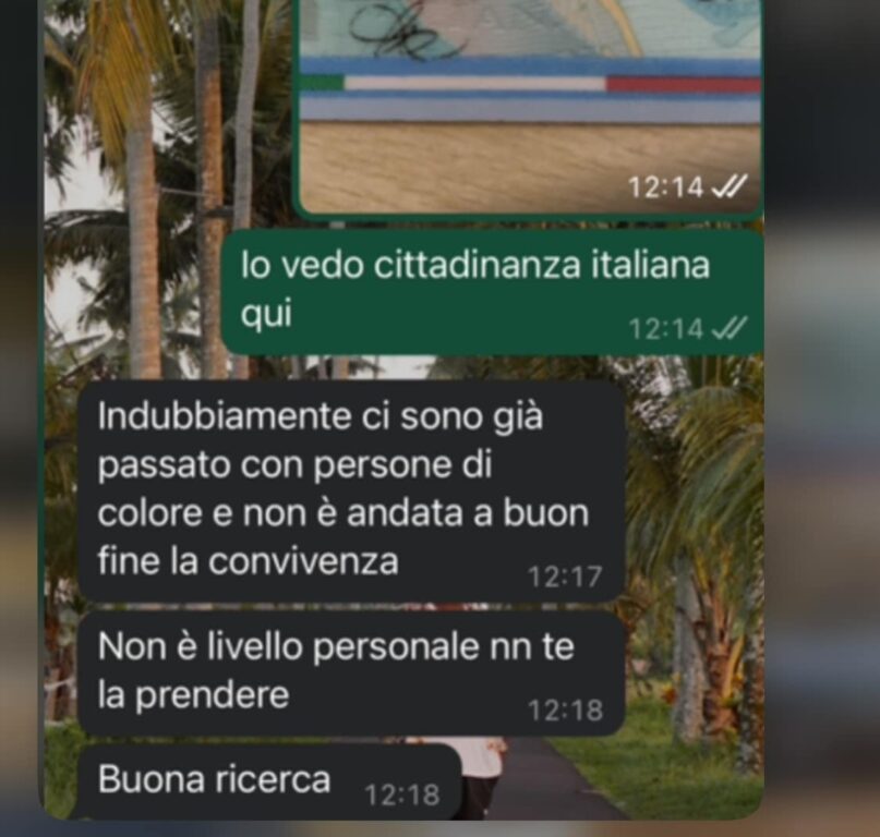 Babacar Cisse screenshot conversazione ricerca casa razzismo