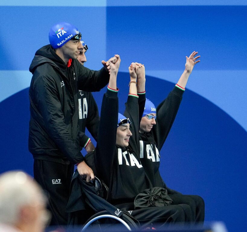 azzurri paralimpiadi nuotatori Stefano Raimondi, Giulia Terzi, Xenia Francesca Palazzo e Simone Barlaam oro record mondiale