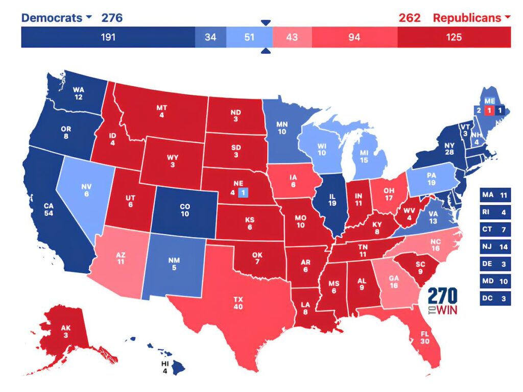 Mappa usa 2024 elezioni presidenziali Siena/Times 
repubblicani democtraci