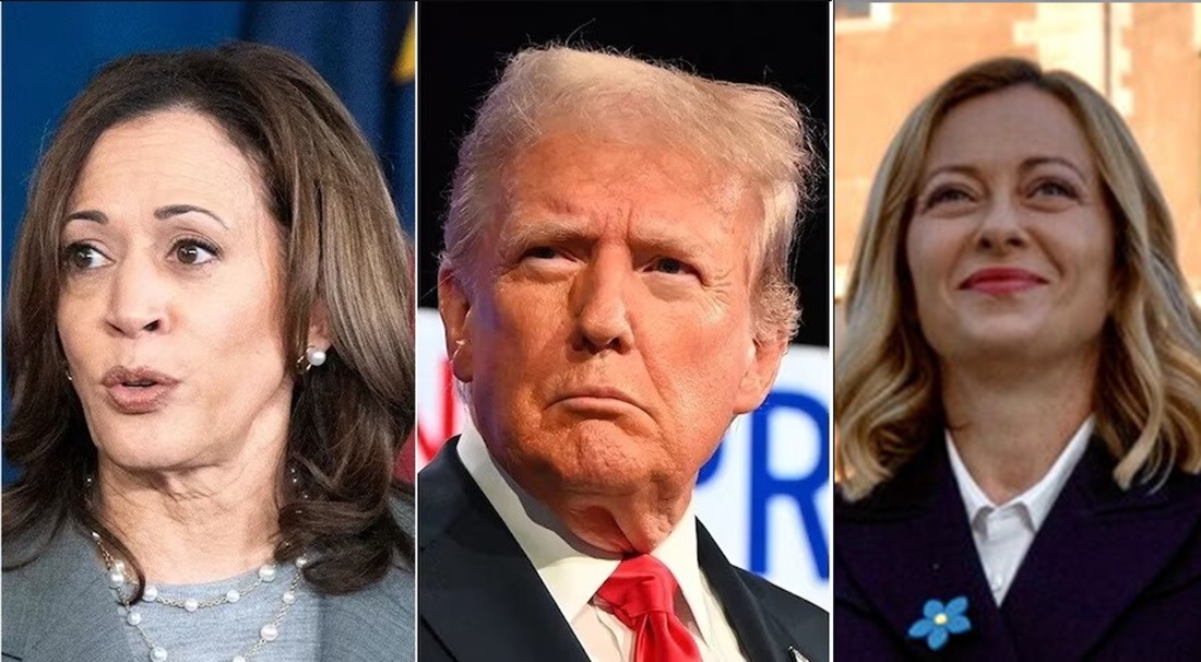 giorgia meloni donald trump kamala harris