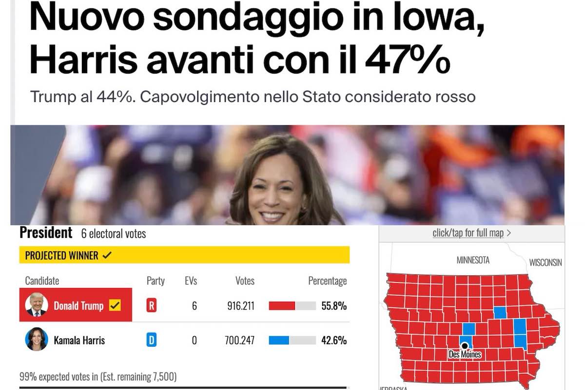 elezioni usa 2024 sondaggio iowa trump harris