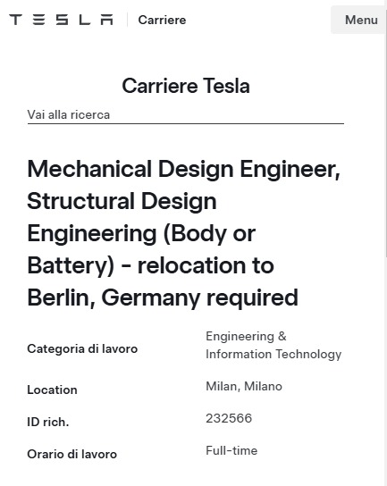 sito tesla offerte lavoro italia