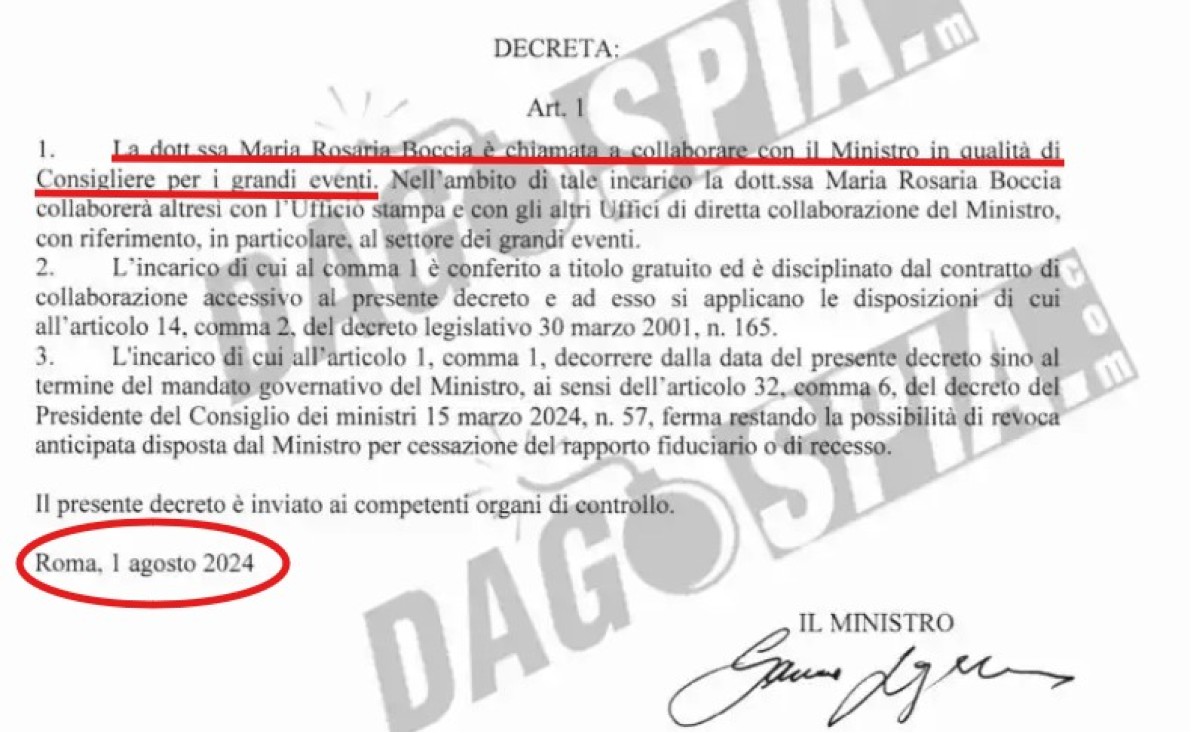 Nomina consigliere Boccia