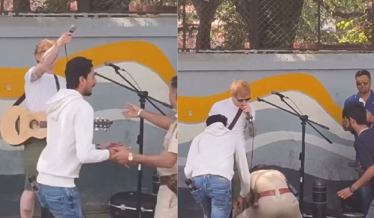 India, Ed Sheeran bloccato durante un esibizione in strada a Bangalore. Il poliziotto strappa il microfono alla popstar – Il video