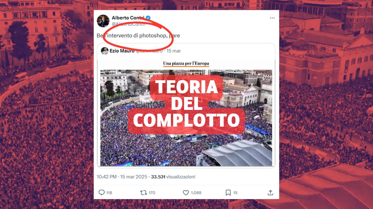 La foto “Una piazza per l’Europa” e la teoria del complotto del fotoritocco fornita con Grok