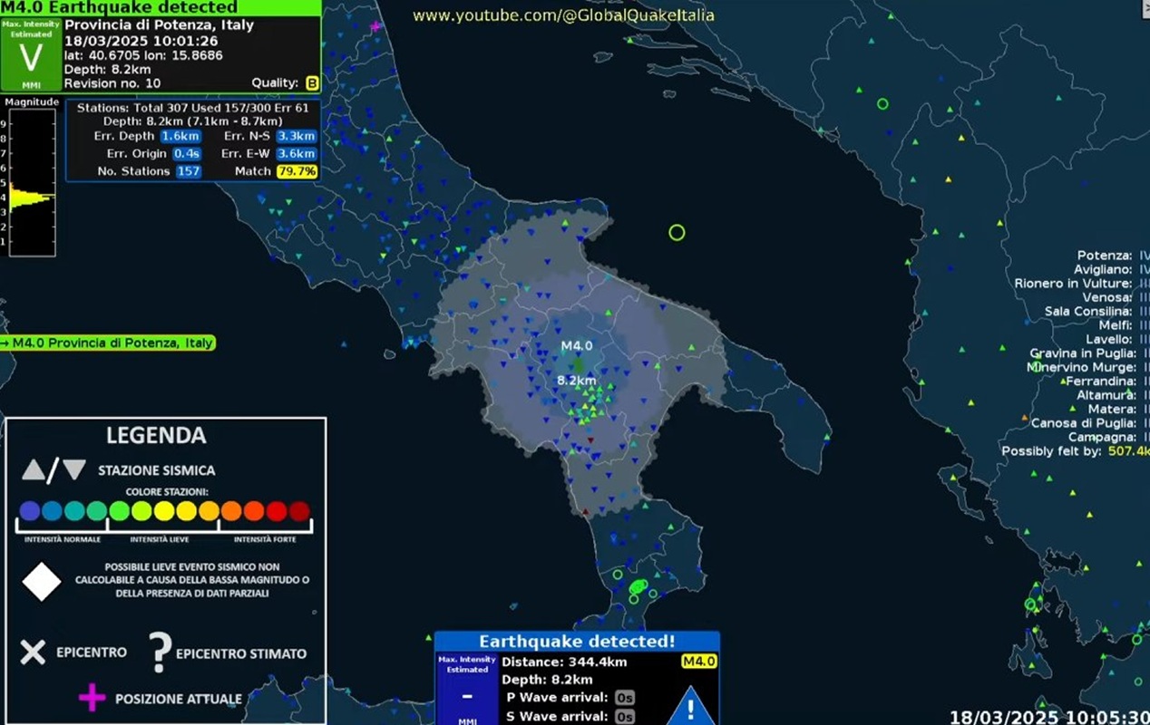 Terremoto a Potenza e Matera: scossa di magnitudo 4.2