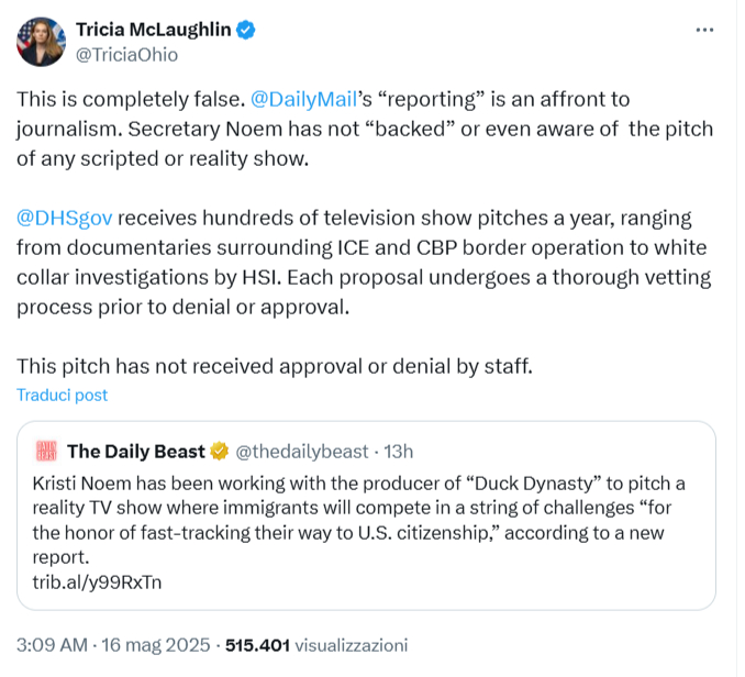 tricia mclaughlin reality migranti irregolari tweet